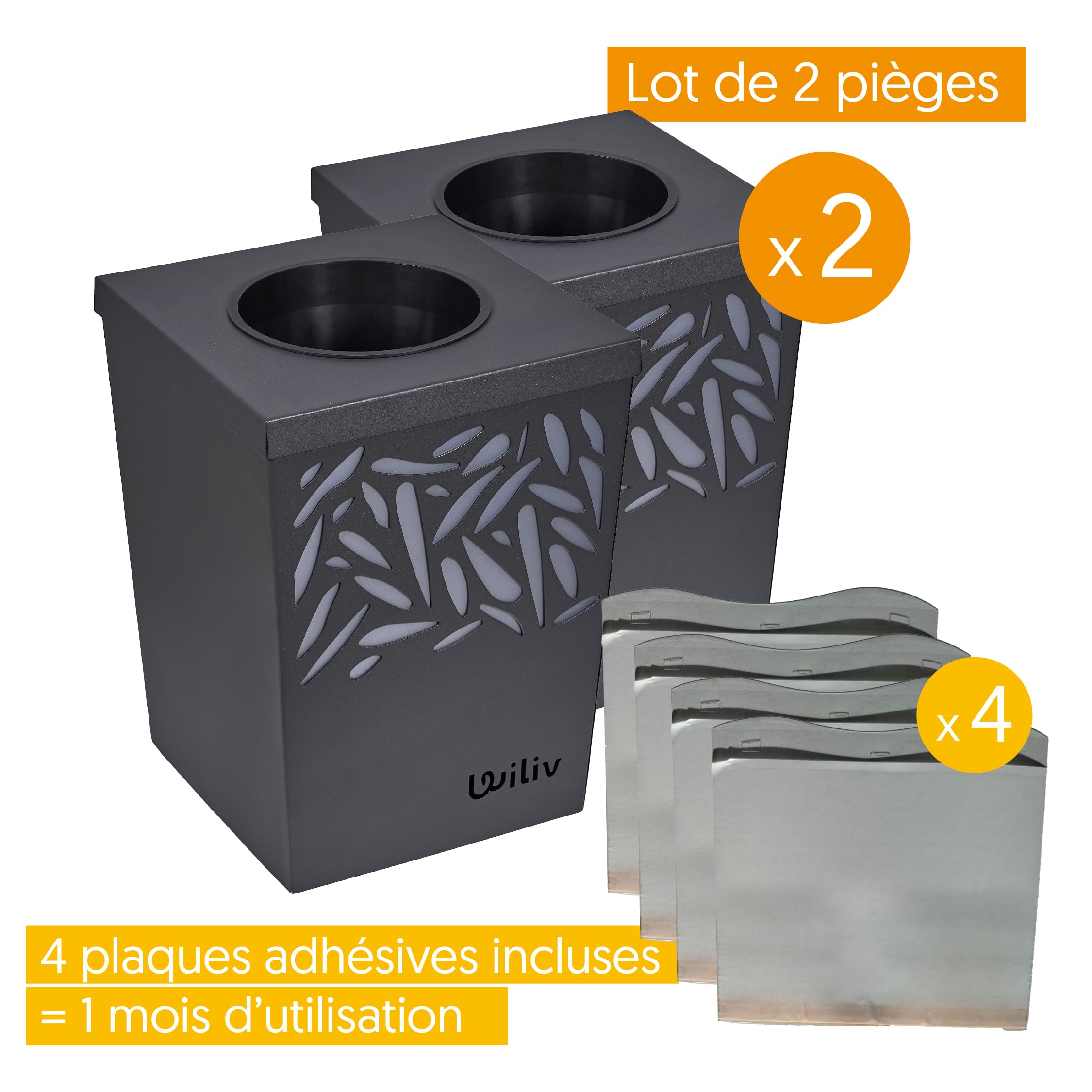 Wiliv x Home Defense Piège à Moustiques & Moustiques Tigres Anti-Ponte - Lot de 2 Pièges Extérieurs - Technologie par Biomimétisme - Idéal Balcon, Terrasse & Petits Espaces