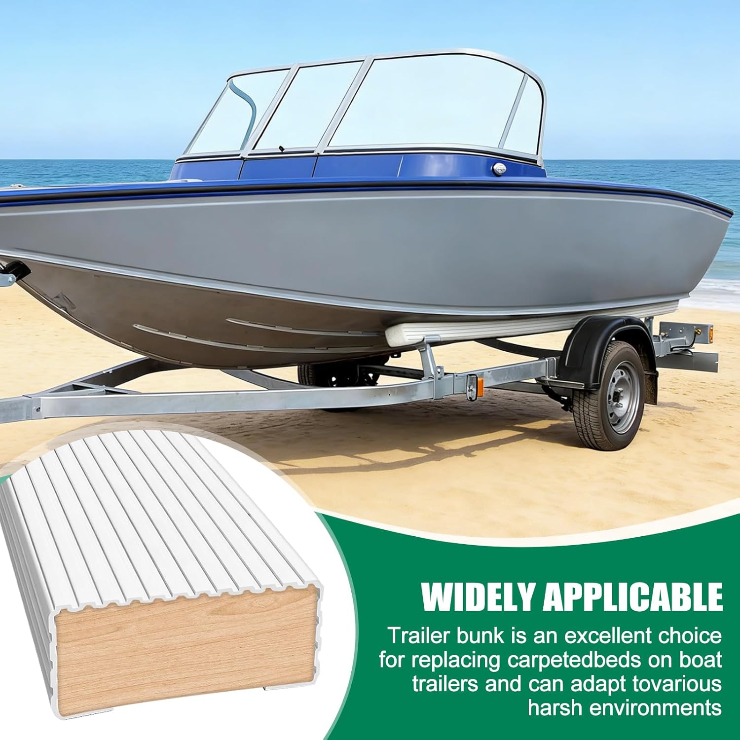 SUPOWER Bunk Wrap Kit Roll with Endcaps for Boat Trailer, 16"x2"x6" Waterproof PE Synthetic Bunk Cover Replaces Carpet, White