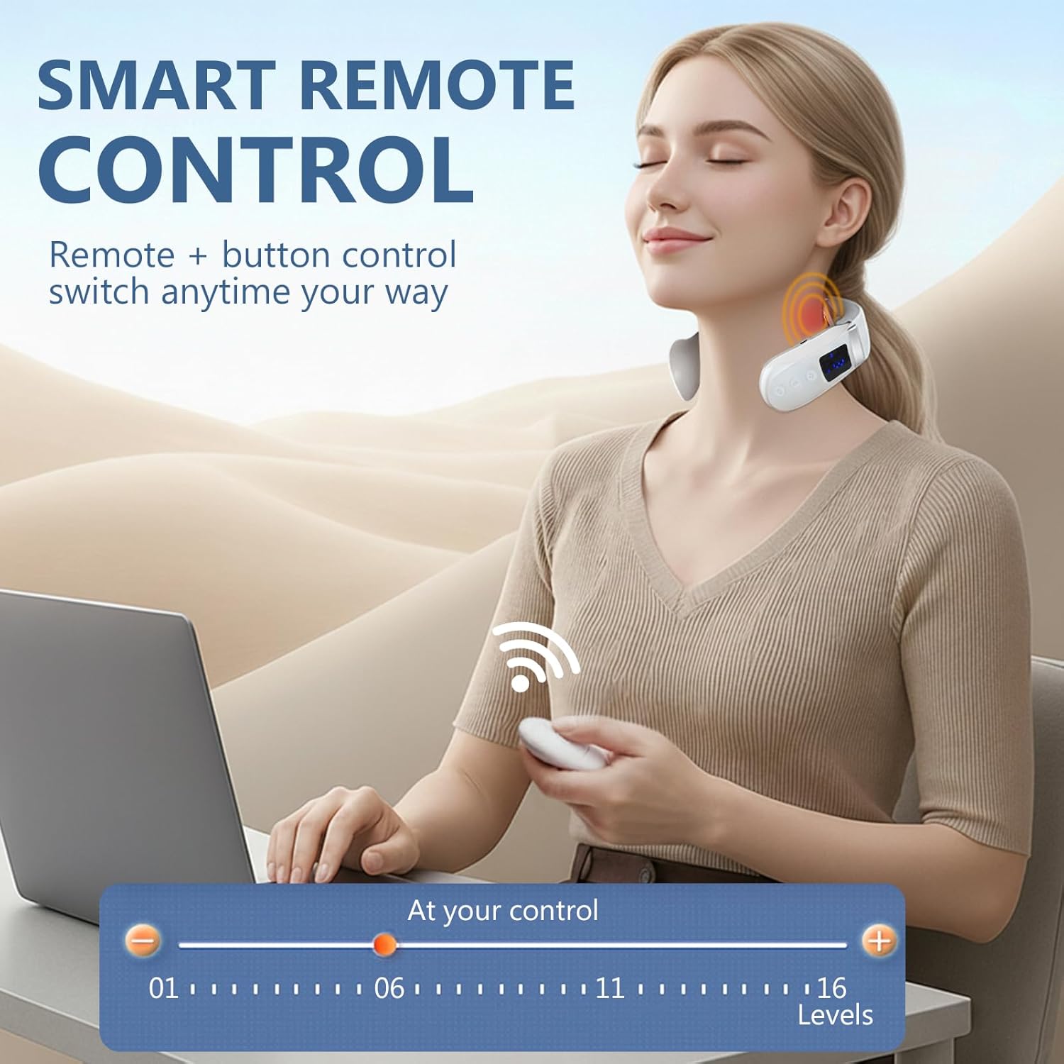 Neck Massager with Heat, Ultra-Lightweight Electric Pulse Device for Neck Relaxation, Cordless Mini Smart Massager for Soothing Stiff Muscles, for Home, Office and Travel