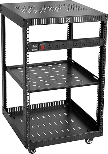 Miniatura 7 de RIVECO Rack de red de 12U con placas ventiladas superior e inferior reforzadas, 4 ruedas rodantes, estante de pie para equipo de 19 pulgadas y