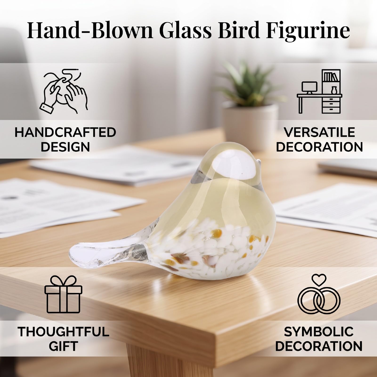 Luocute Mundgeblasene Vogelfigur aus Glas, 6,38 Zoll Briefbeschwerer