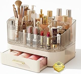 Organizador de maquilhagem rotativo com gavetas empilháveis, organizador cosméticos pincéis e perfumes para toucador e secretária Makeup organizador de maquilhagem