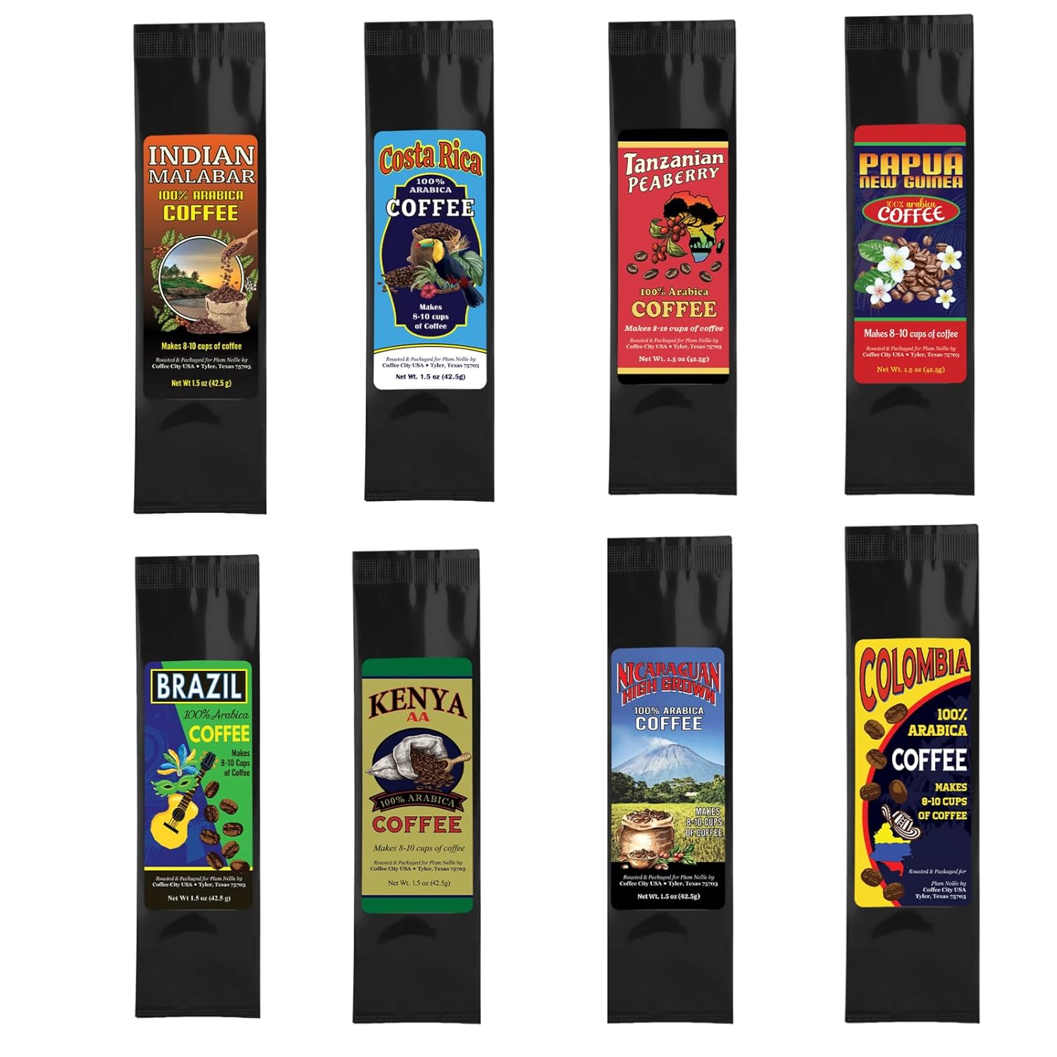 Around the World Coffee Gift Set – 8 Bags -1.5 Ounce ea. – Travel Inspired Tasting Box – Enjoy A World Coffee Tour Gift Pack - Medium Roast