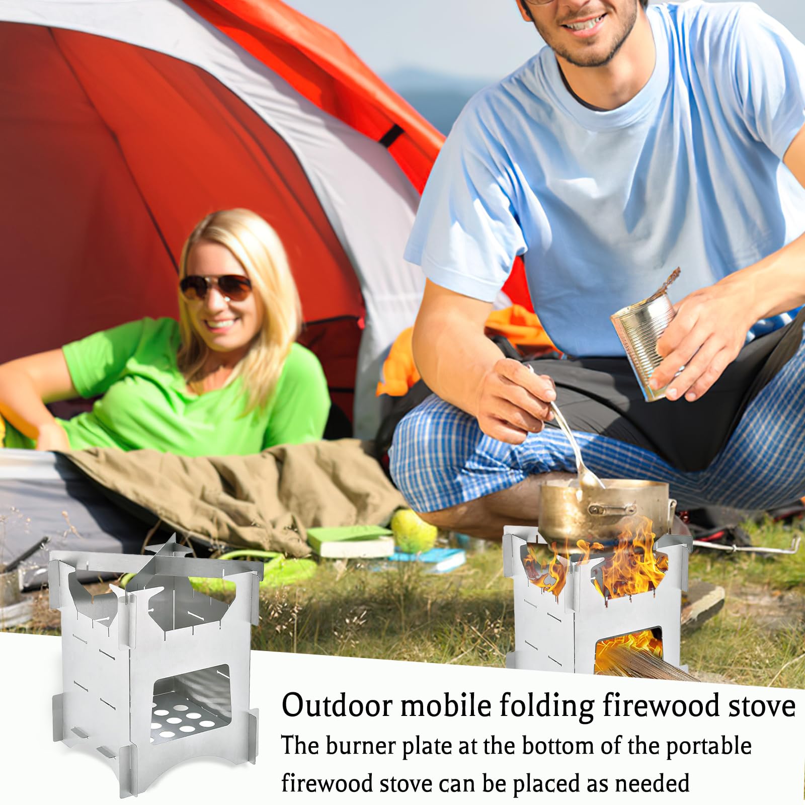 Réchaud De Camping Ohuhu Portable - Acier Inoxydable - Utilisation Bois Naturel - Idéal Randonnée