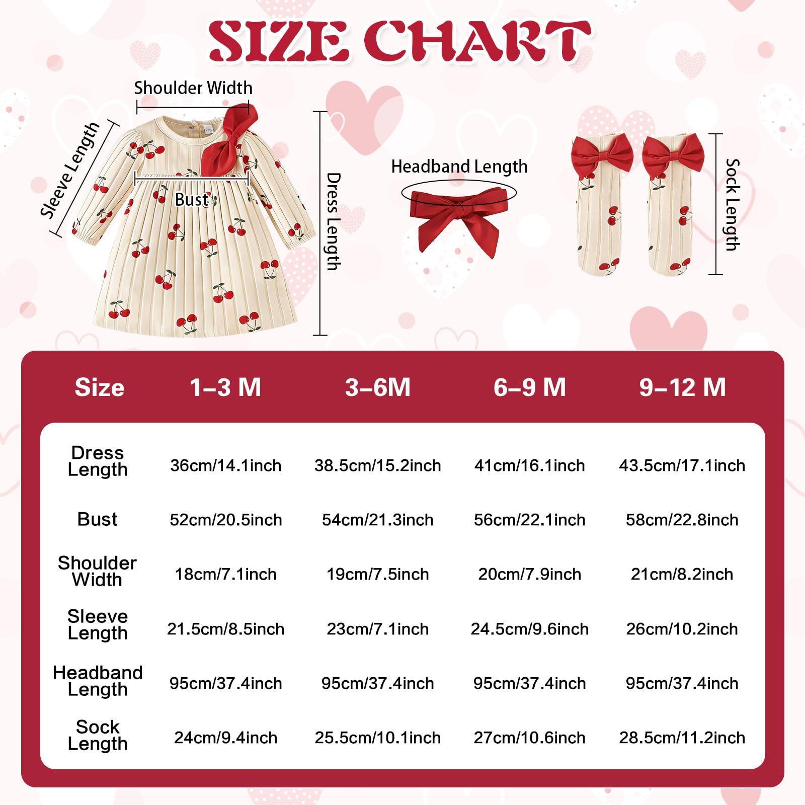 3 Pezzi Vestito per Bambina Neonato Completo a Manica Lunga Fascia per Capelli Fiocco e Calzini Abbigliamento Carino Stampato Neonati da 1 a 12 Mesi