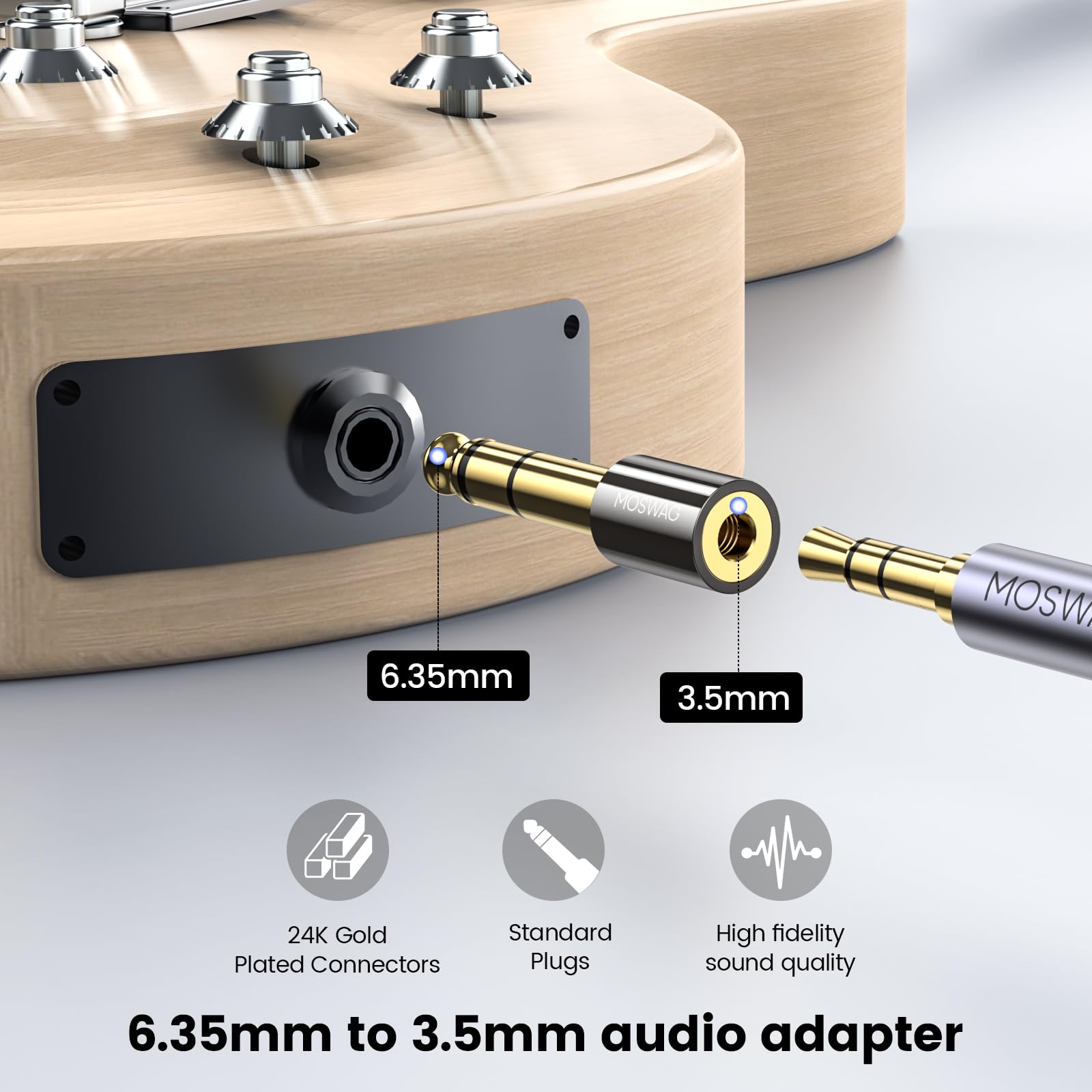 MOSWAG Headphone Adapter, 6.35mm Male to 3.5mm Female Adapter, 1/4 Male to 1/8 Female adapter - Image 3