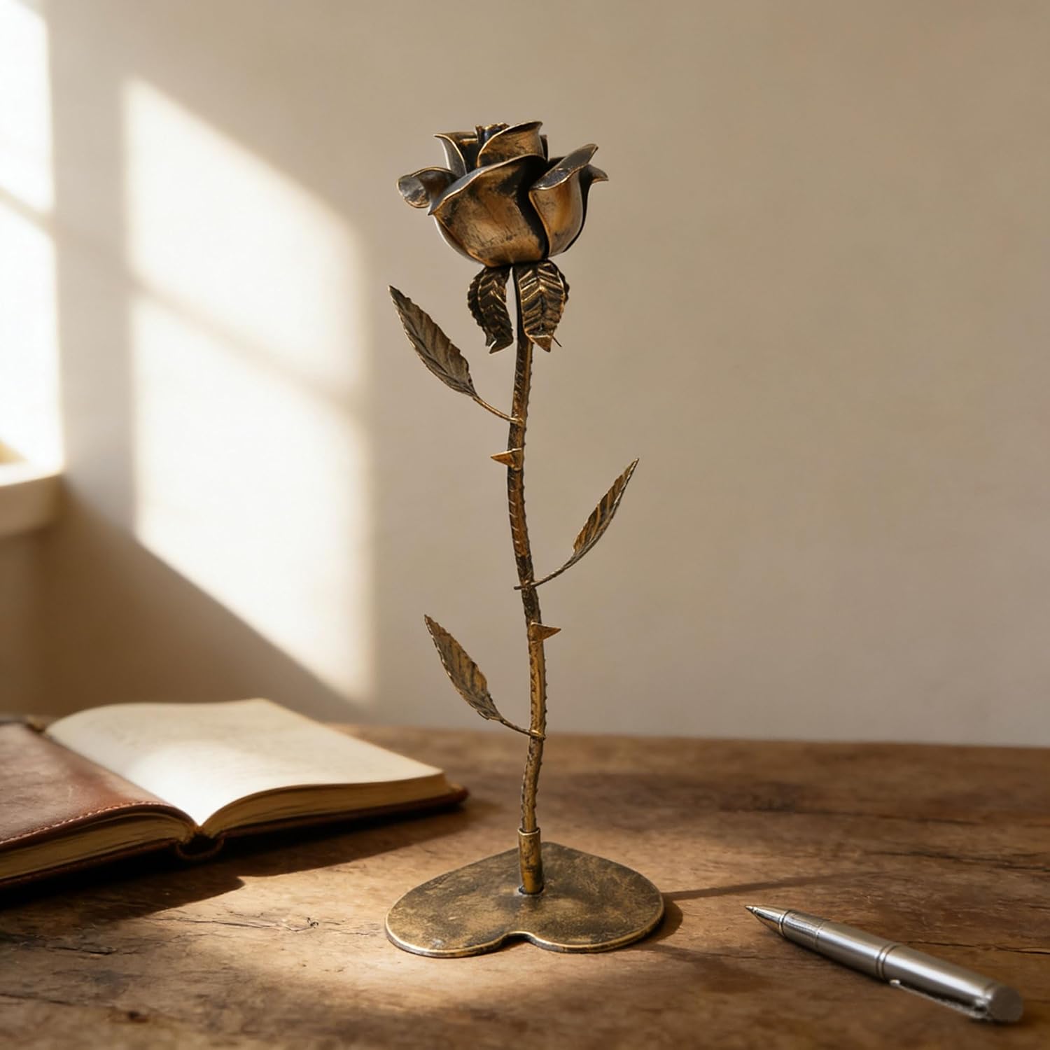 Bronze Rose Copper Flower Sculpture – 8th for Her/Him Hand-Forged Metal Eternal Rose Unique Wedding Keepsake Romantic Home Decor Gift for Wife Husband