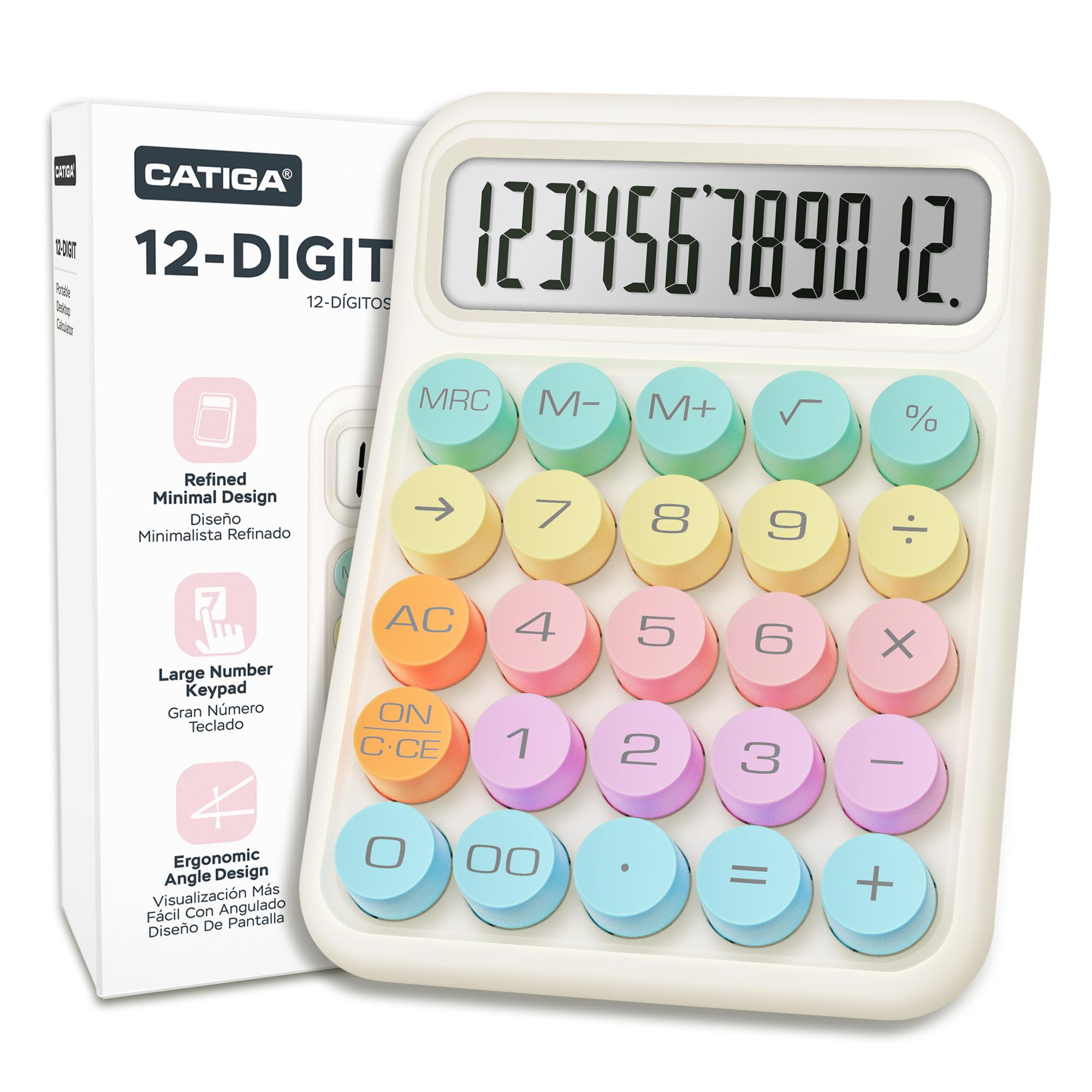 CATIGA Mechanical Switch Calculator, Colorful Calculator with 12 Digit Large LCD Display & Big Buttons for Office Desk, Classroom Math, Back to School Supplies, Cute Aesthetic Desk Accessories