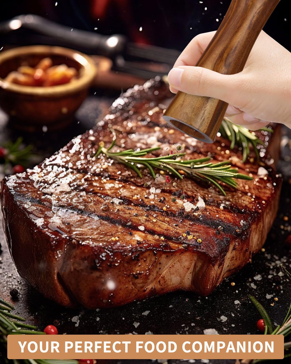 Juego de 2 molinillos de sal y pimienta de madera, molinillo de especias con mecanismo de cerámica, salero y pimentero con plato, molinillo de pimienta, ajustable para especias, pimienta, sal, juego