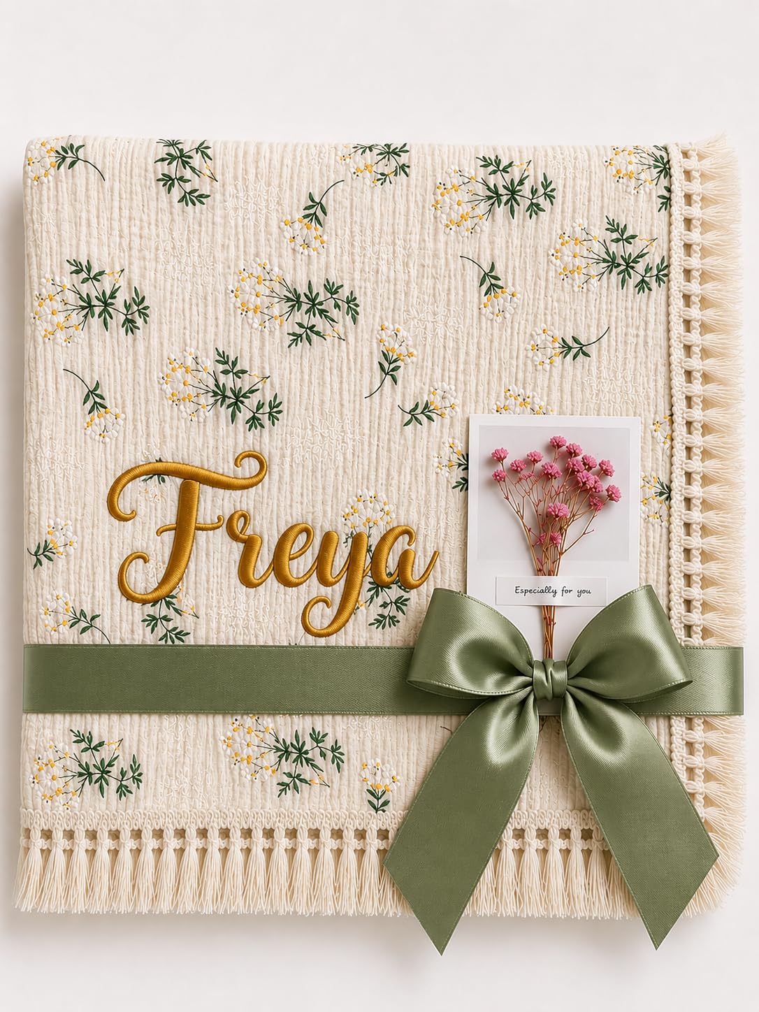 DreamBuy Personalised Baby Blanket Embroidered with Name Soft Customised Blanket for Newborn Baby Girl Cot & Pram Blanket Baby Girl Present 120x100cm (Camomile)