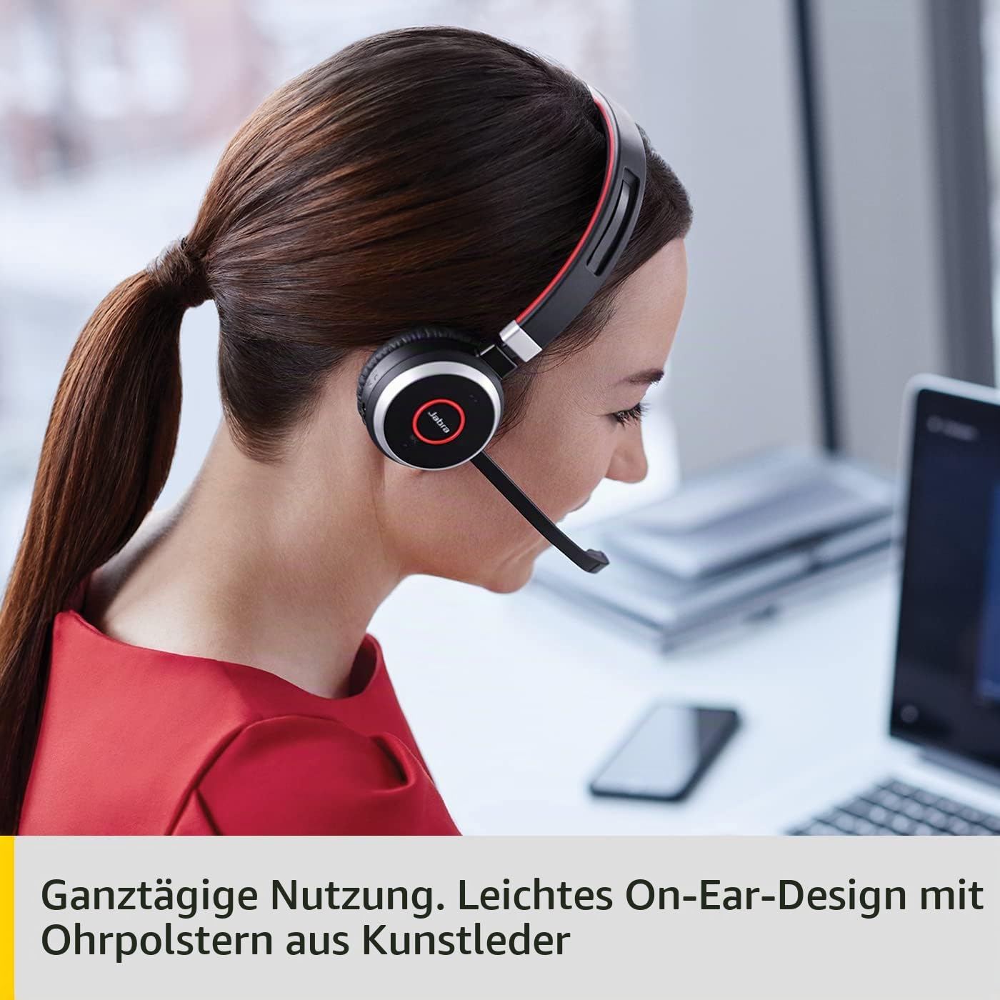 Jabra Evolve 65 Wireless Mono On-Ear Headset – Microsoft Teams zertifizierte Kopfhörer mit Langer Akkulaufzeit und Ladestation – USB Bluetooth Adapter – schwarz