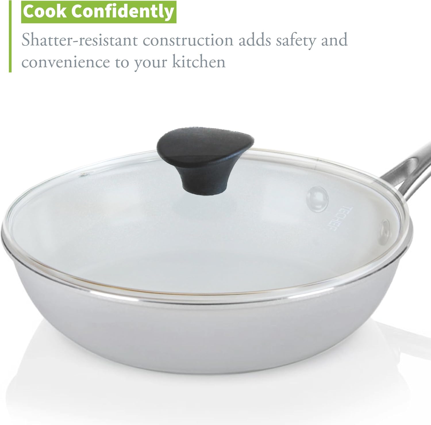 TECHEF 12 Inch Tempered Glass Lid – Lid for 12” Pans and Skillets – Steam Vent, Oven & Dishwasher Safe – Tempered Glass – Made in Korea