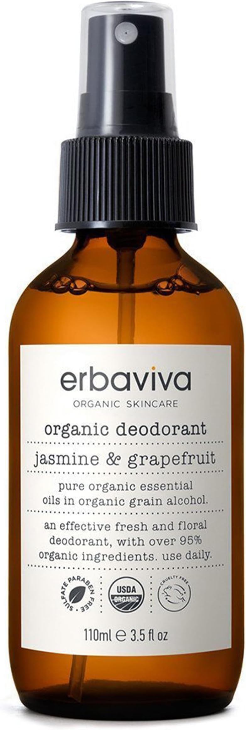 Erbaviva Jasmine & Grapefruit Organic Deodorant – 3.5 Fl Oz, Aluminum-Free, Cruelty-Free