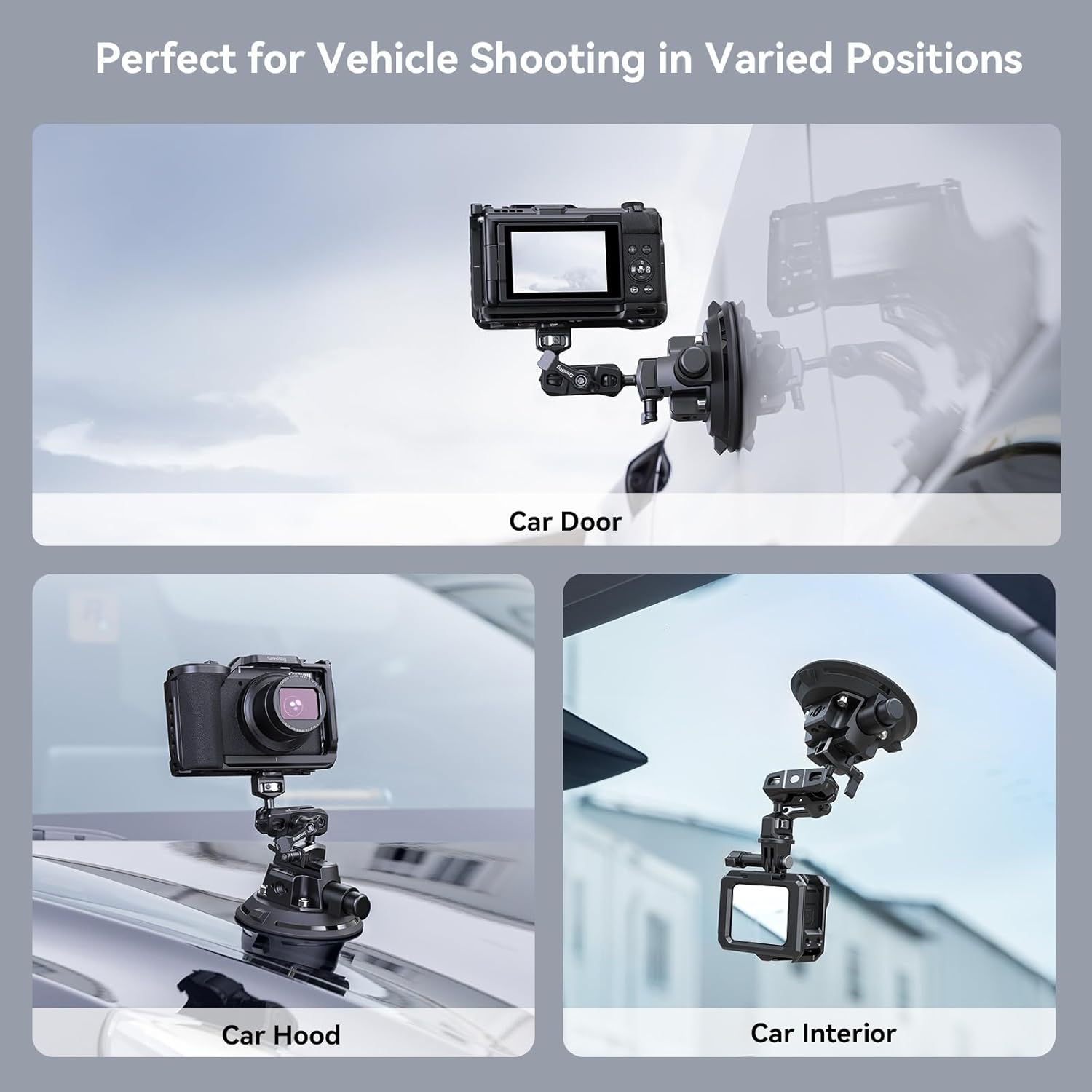 SMALLRIG 4" Camera Suction Mount with Ball Head Magic Arm, Car Mount for Lightweight Camera/Action Camera/Phone, Air Pump Vacuum Suction Cup, Max Load 3kg/6.6 Pound - 4236