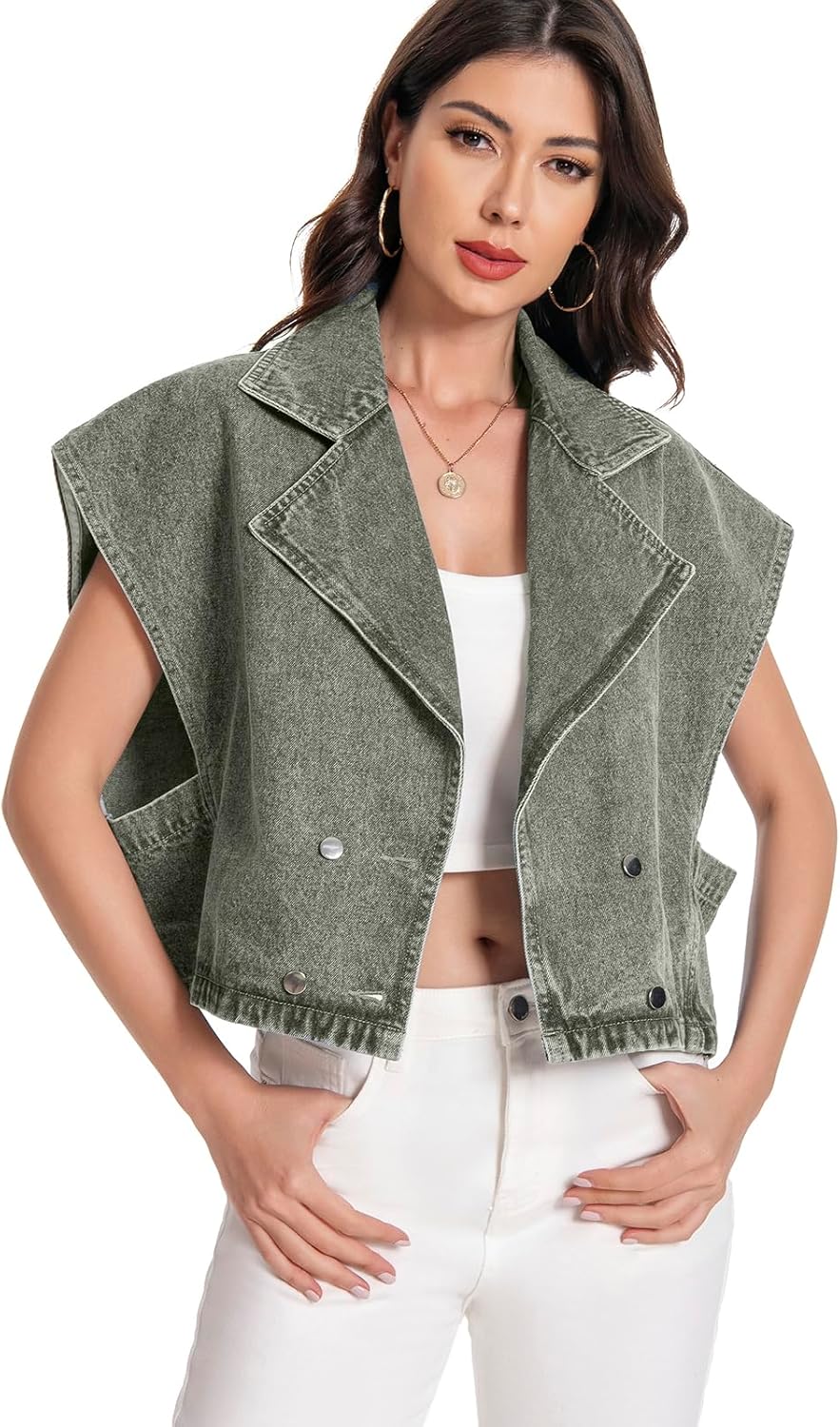 Mars Guard Women's Oversized Denim Vest Jean Cropped Casual Lightweight Jacket,Perfect for Spring Summer Outfits - Image 3