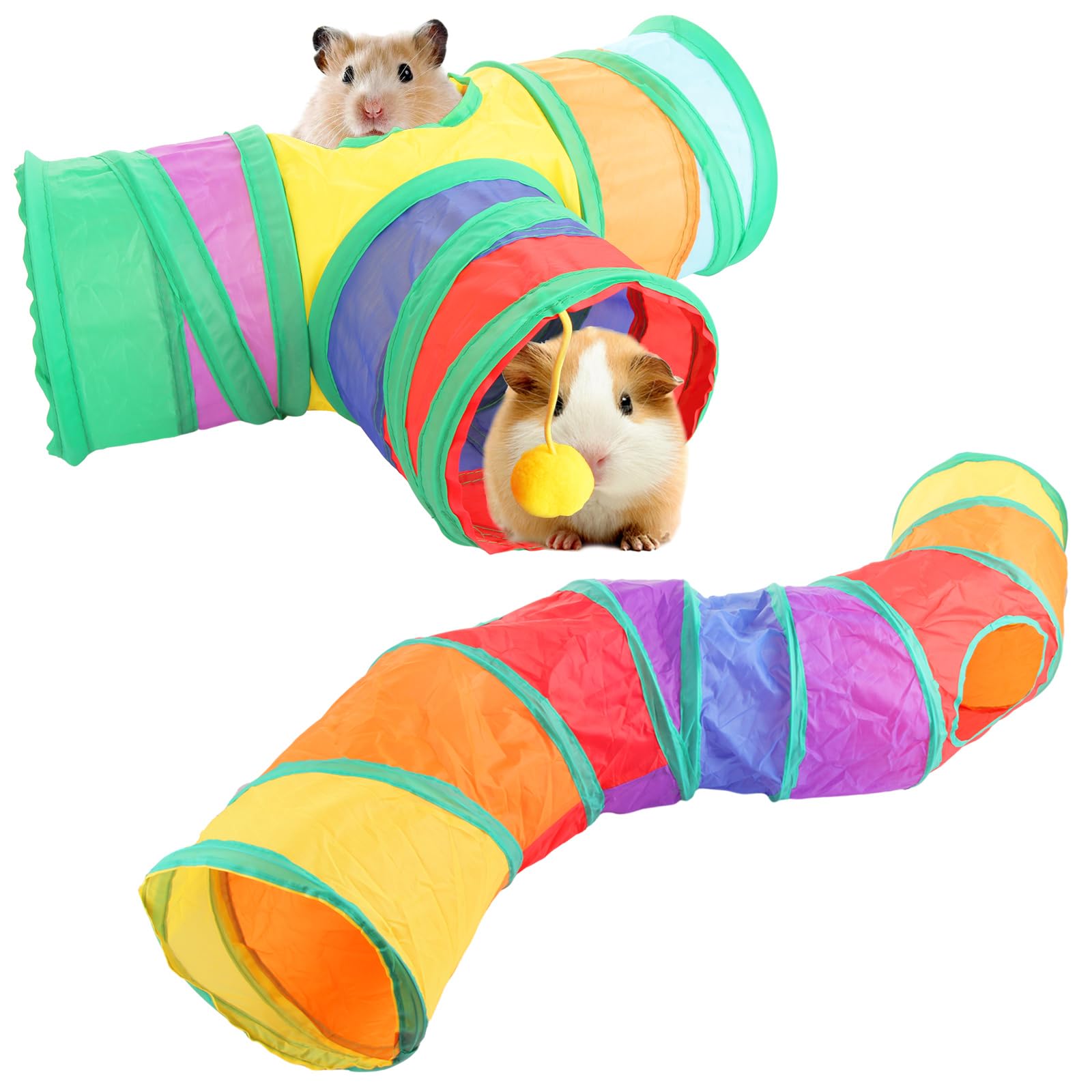 ZOFUN 2 Pcs Rabbit Tubes, 46 x 16 T Shape Rabbits Hides and 80 x 15 cm S Type Hamster Tunnels, Canvas Hamster Tube Set