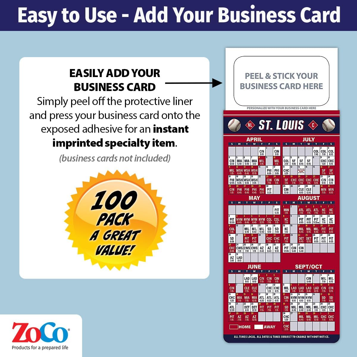 2026 Pro Baseball Sports Schedule (ST Louis) - 50/100/300 Quantity - Add Your Business Card - Fridge Magnets - Promotional Item, Business Advertising Products
