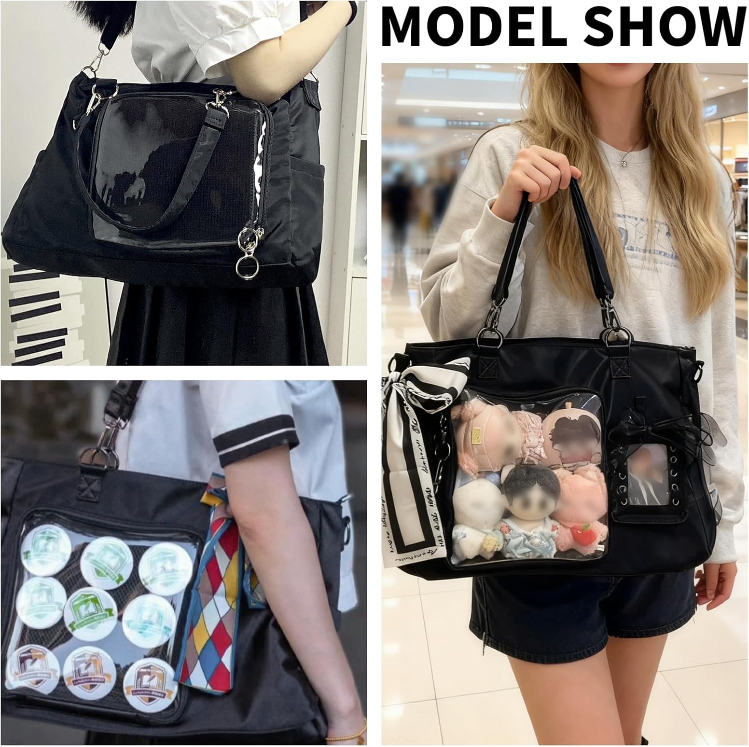 Kawaii Ita Bag for Women with Pin and Plush Penguin, Aesthetic Crossbody Bag With Anime Pins Display, Y2K Style Purse