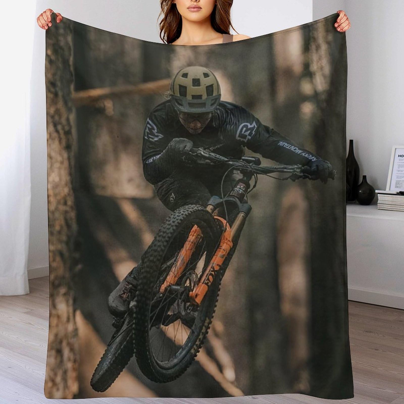 Couverture Polaire Flanelle Vélo de Montagne Plaid Chaud Facile à Laver