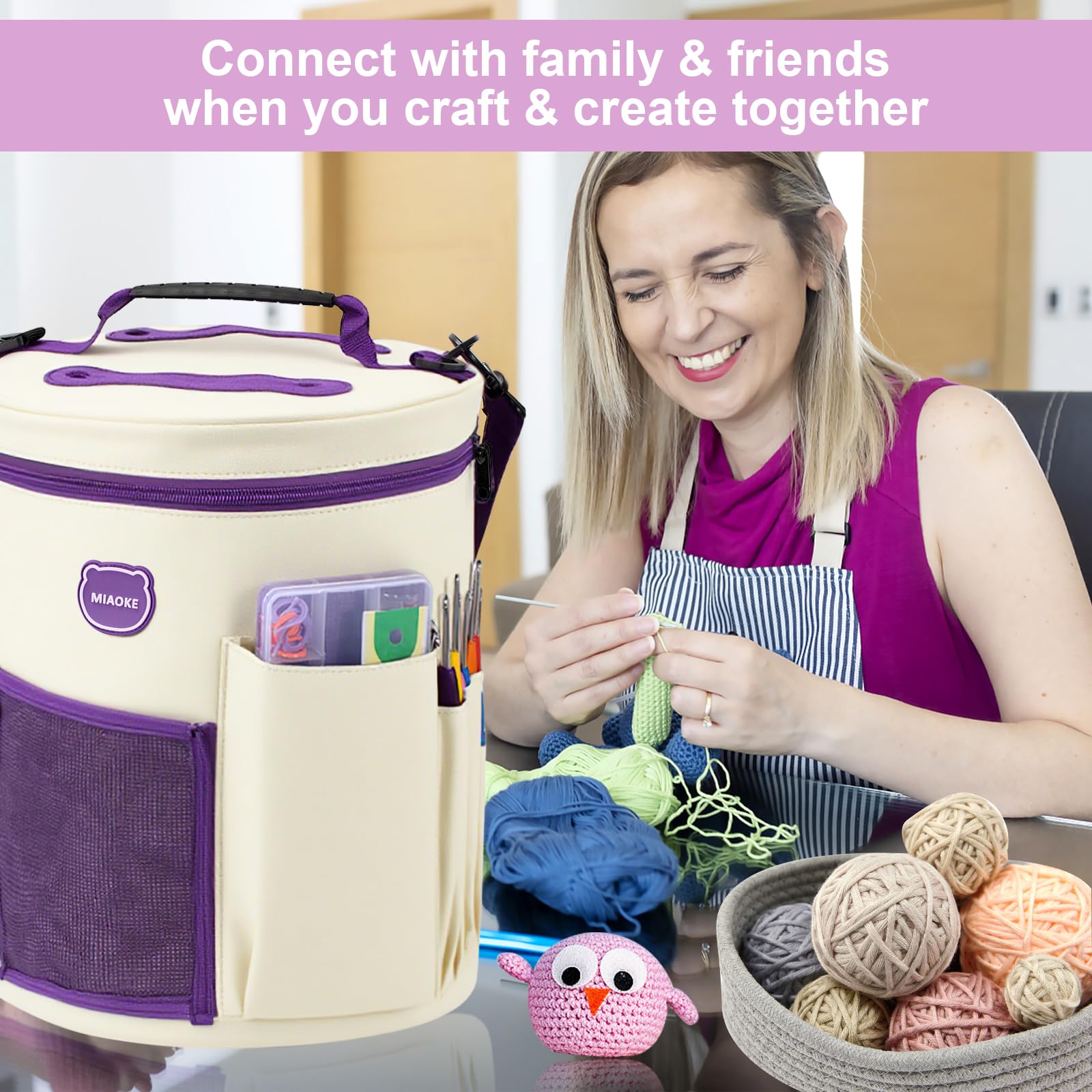 MIAOKE Kit de 79 pièces pour crochet, grand sac à tricoter, organiseur de fil à tricoter, kit de démarrage pour crochet avec sac étanche, ensemble d'accessoires de tricot pour débutants et adultes