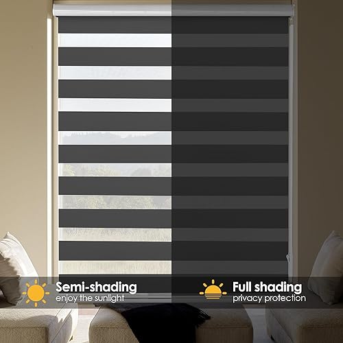 Miniatura 5 de Allbright - Estores de cebra para ventanas de casa, 20" x 64" negro, estores enrollables de doble capa, estores para oscurecer la habitación