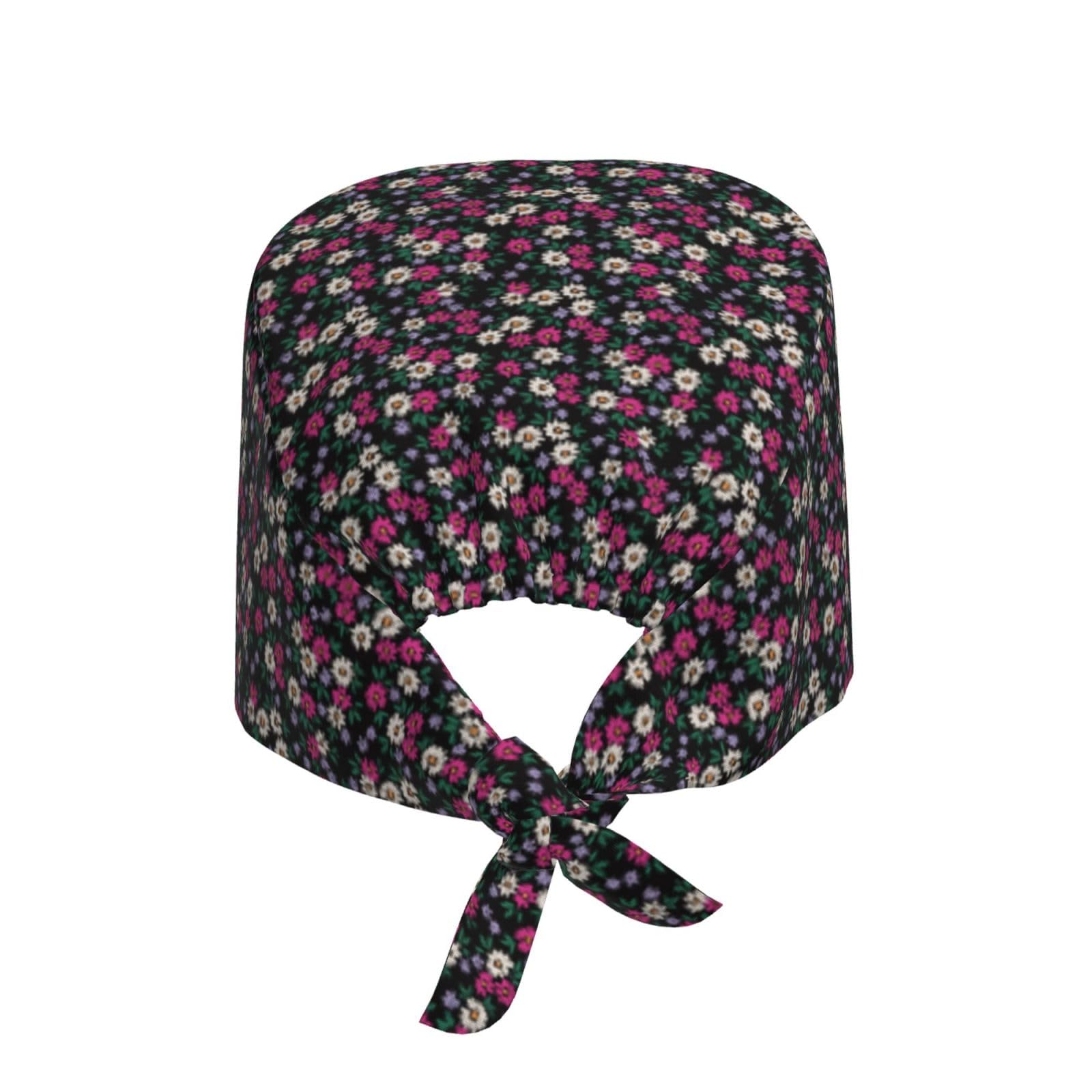 Kuilepa Daisies Flowers Print Working Caps With Sweatband Adjustable Working Hats Elastic Scrub Hats Nurse Scrub Cap