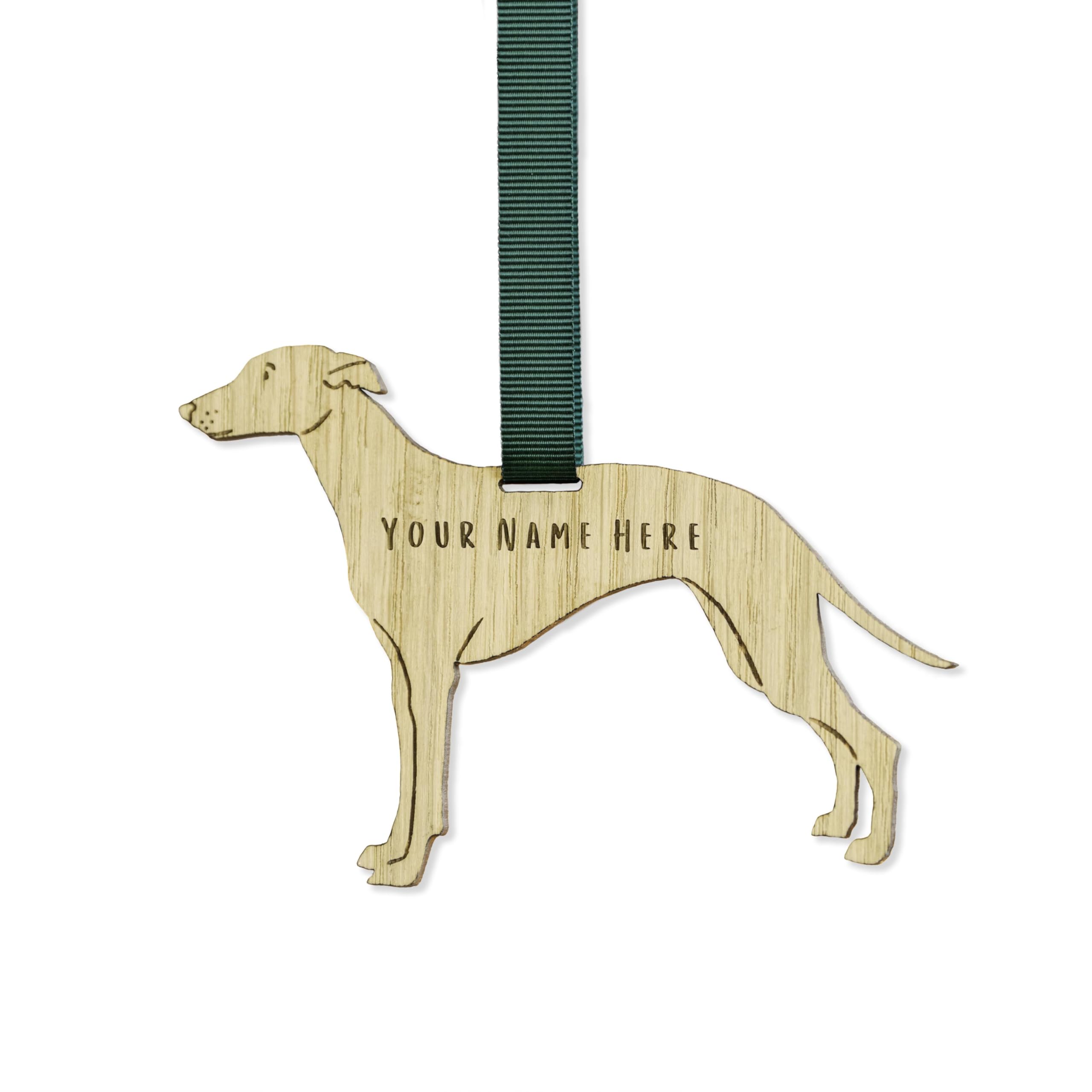 "Manta Makes Personalised Dog Christmas Decorations, wooden dog lover gifts for dog lovers, range of over 50 breeds, personalised pet memorial gifts, best dog Mum gifts (Greyhound)" โ image 1
