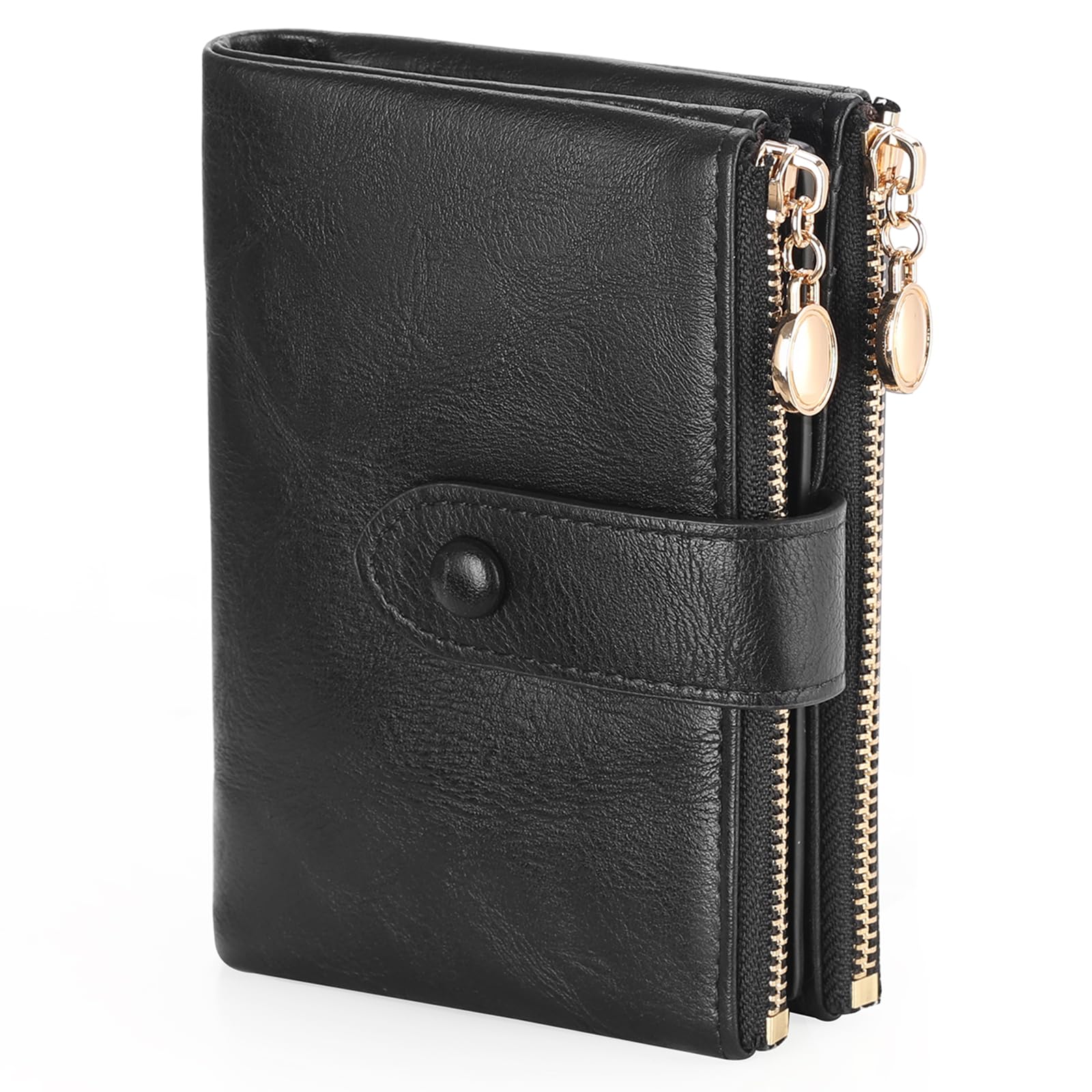 GAEKEAO Small Wallets for Women Leather RFID Blocking Bifold Double Zipper Pockets Wallet Card Case Purse with 2 ID Windows