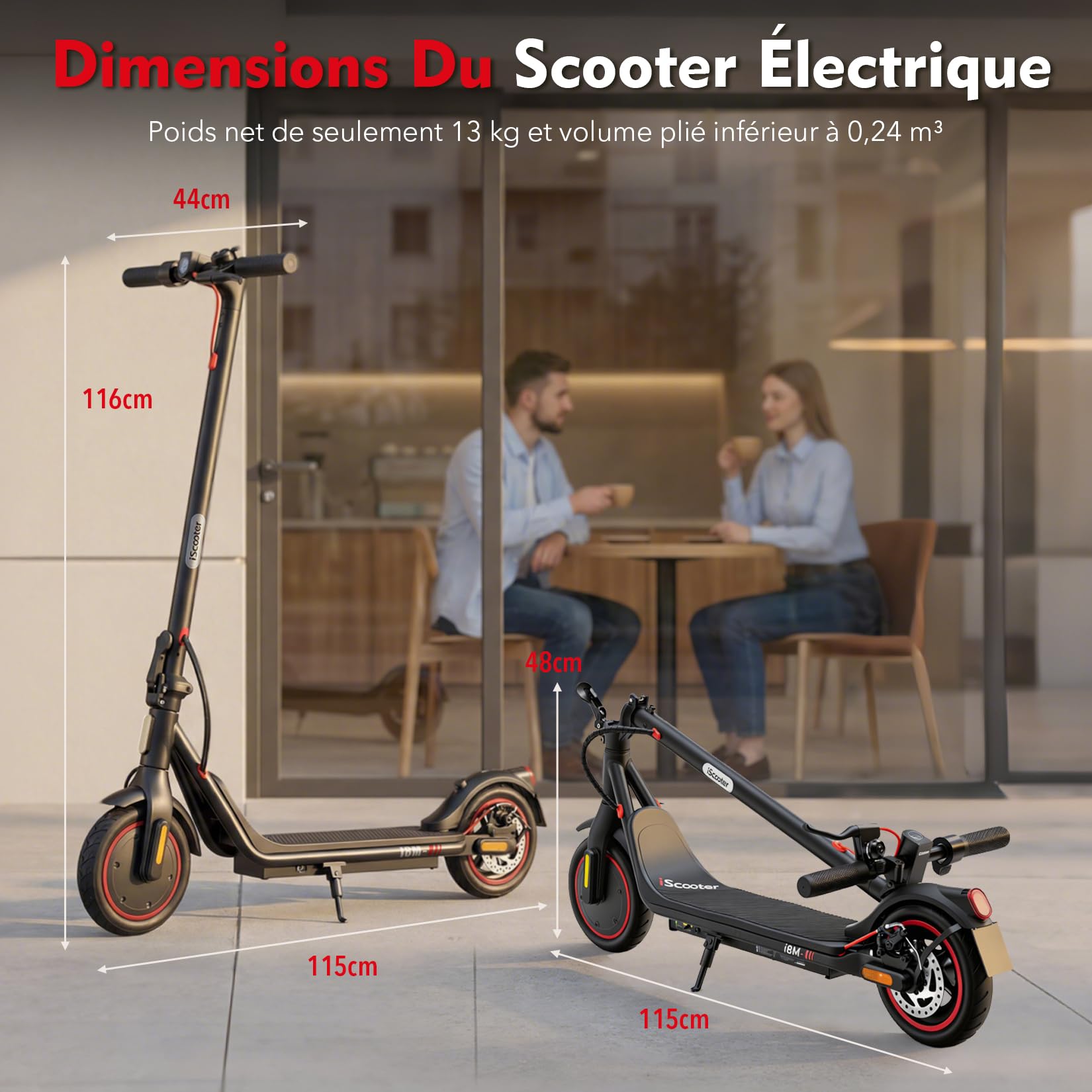 iScooter i8M Trottinette Électrique Pliable pour Adulte | Moteur 450W (Pic 500W) | Batterie 36V Haute Capacité | Autonomie 25km | Idéale pour Commute Urbaine & Trajets Quotidiens | APP