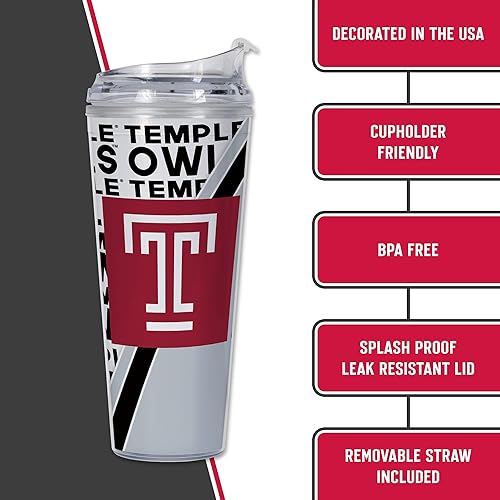 Miniatura 14 de Rico Industries NCAA - Vaso de acrílico estándar de 24 onzas con tapa con bisagras, vaso de doble pared con licencia oficial y popote