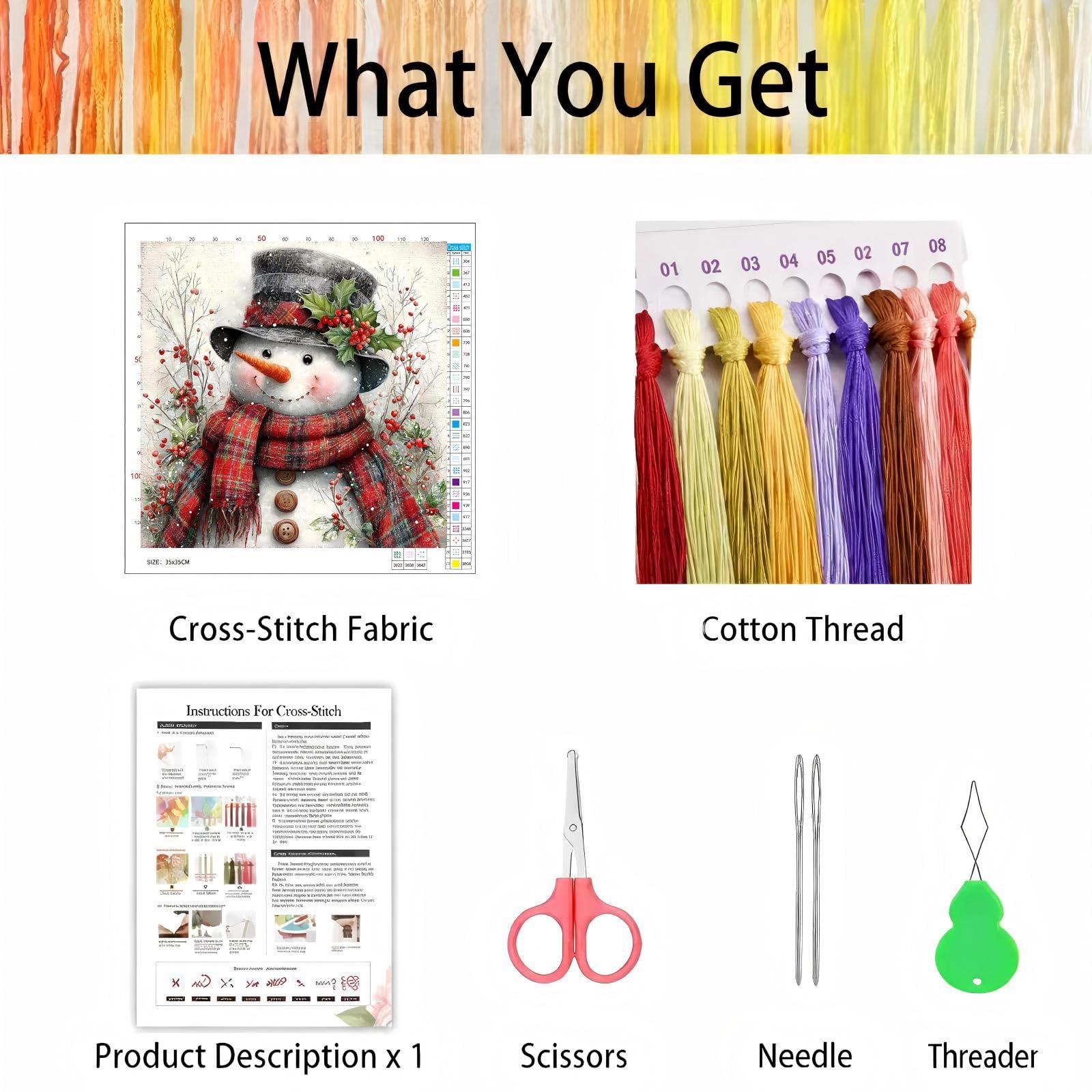 Christmas Snowman Cross Stitch Kit - Easy DIY -3