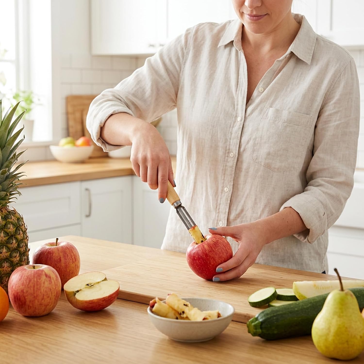 5PCS Fruit and Vegetable Coring Set for Kitchen Use, Zucchini Corer, Apple Corer and Vegetable Corer, Efficient Pineapple Corer with Ergonomic Handles, Durable Kitchen Tools for Daily Cooking Tasks