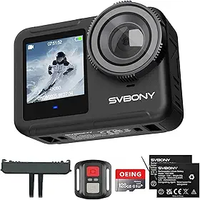 SVBONY Combo de câmera de ação SVGo3 4K60FPS com suporte de liberação rápida, câmera subaquática embutida à prova d'água, longa duração, 300 minutos e EIS, com cartão de 128 G, controle remoto WiFi