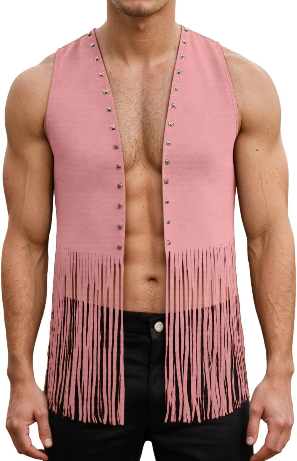 Generisch Cowboy Suede Vest Men's Fringe Vest Hippie Party Outfit Leather Vest Fringe Jacket Carnival Costume Fancy Dress Gilet Hippie Clothing Cowboy Vest Western with Fringes Sleeveless