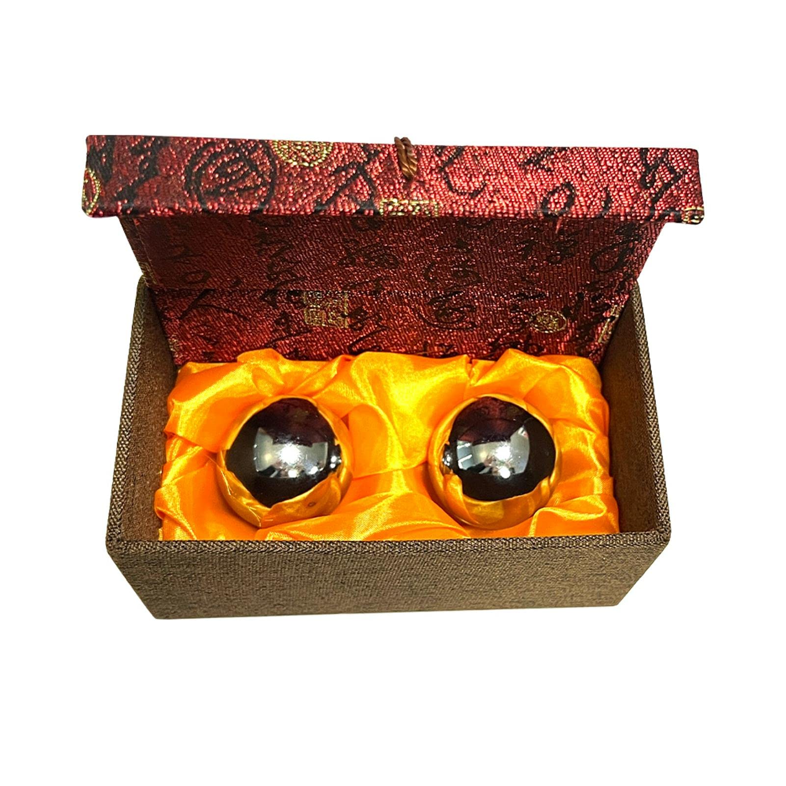 Kisbeibi 2pcs Baoding Balls Chinese Health Exercise Massage Balls with Case Stress Relieve Meditation Massage Handball(Silver,Dia 1.49inch,classic box)