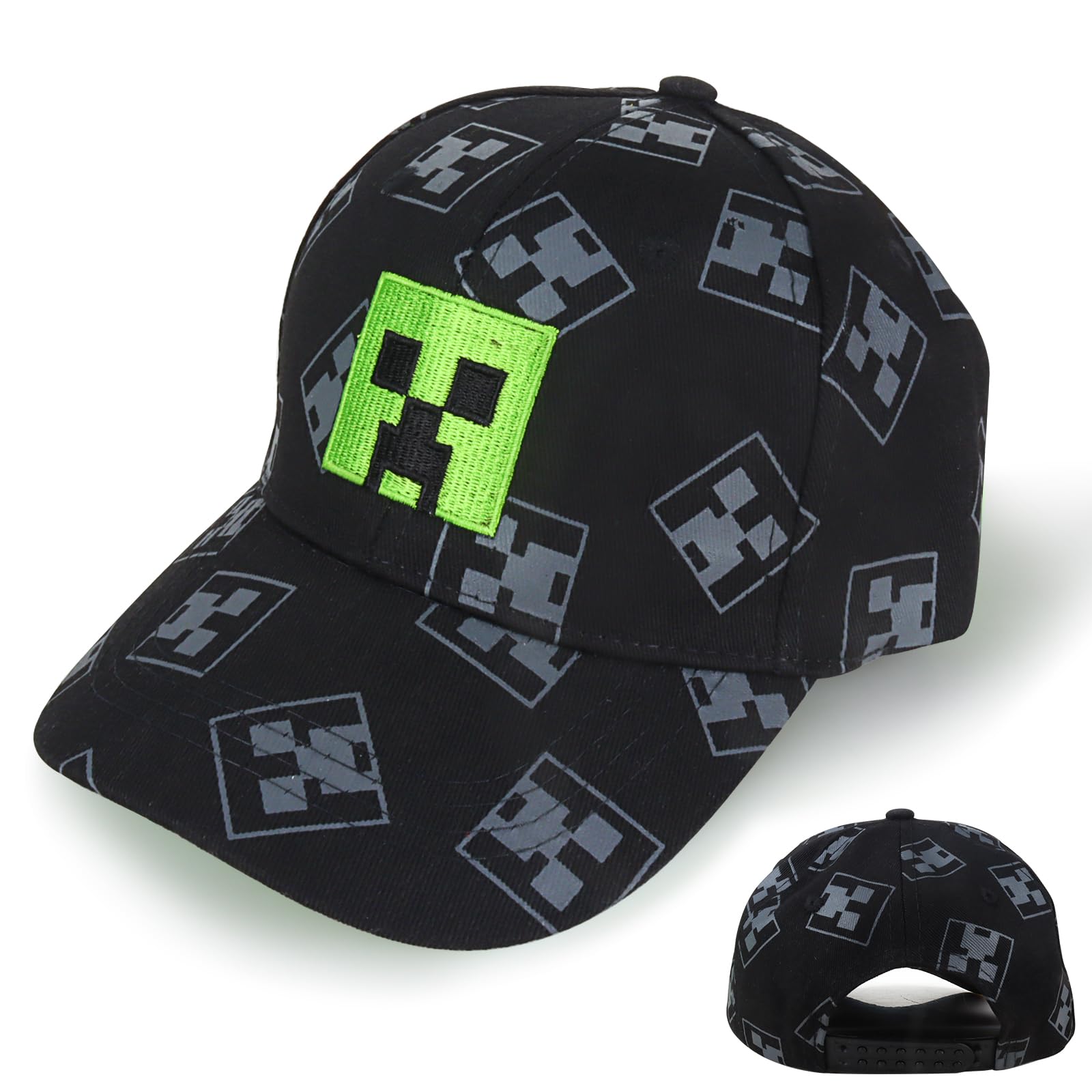 Cartoon Baseball Cap Kinder Snapback Kappe, Jungen Baseballmütze Sonnenmütze, Miner Outdoor Sports Casual Baseballmütze, Pixelig Grid Sonnenhut
