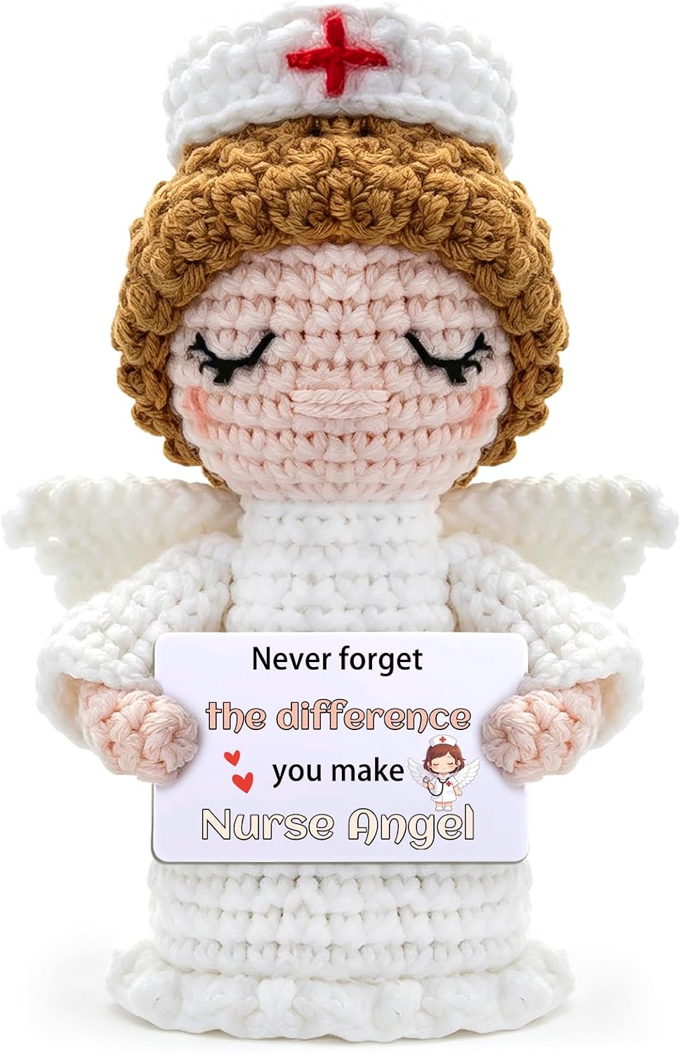 Nurse Appreciation Gifts for Women - Cute Angel Positive Crochet with Encouragement Card, Handmade Nursing School Graduation Gifts for Nurses, RN LPN NP Gift, Hospital Staff Week Essentials Decor