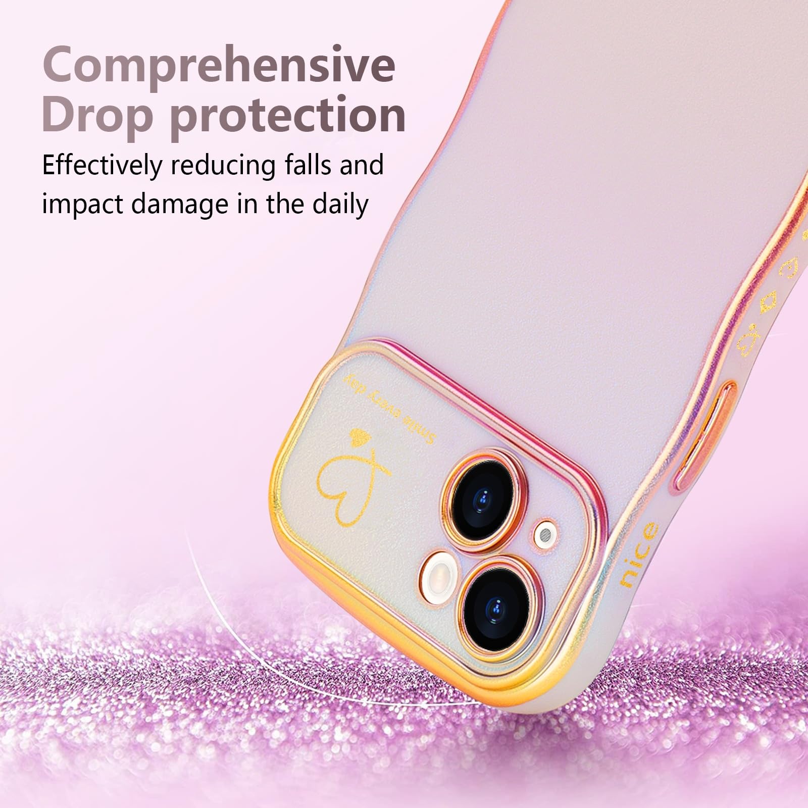 LCHULLE IPhone 13 Hülle – Mädchen Design Mit Liebesherz, Welligem Rahmen & Erhöhtem Kameraschutz