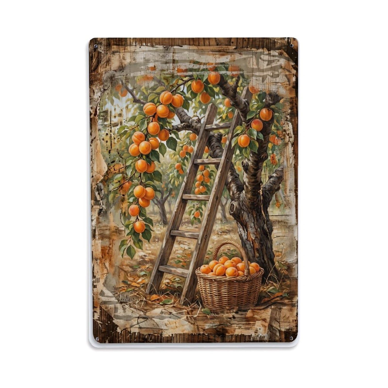 Apricot Orchard Harvest Orange Fruit Countryside Farm Metal Tin Sign Plaque Wall Decor for Cafe, Club Bar, Office, Home Garden Metal Poster 8x12Inch