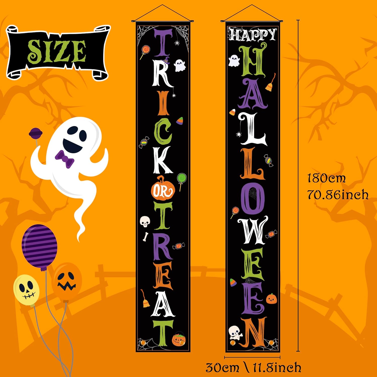 OHOME Halloween Decorations - Trick or Treat Porch Banner for Indoor Outdoor Outside | Halloween Party Decorations Favors Supplies for Birthday - Hanging Backdrop Garland for Door Wall Home Office image 2