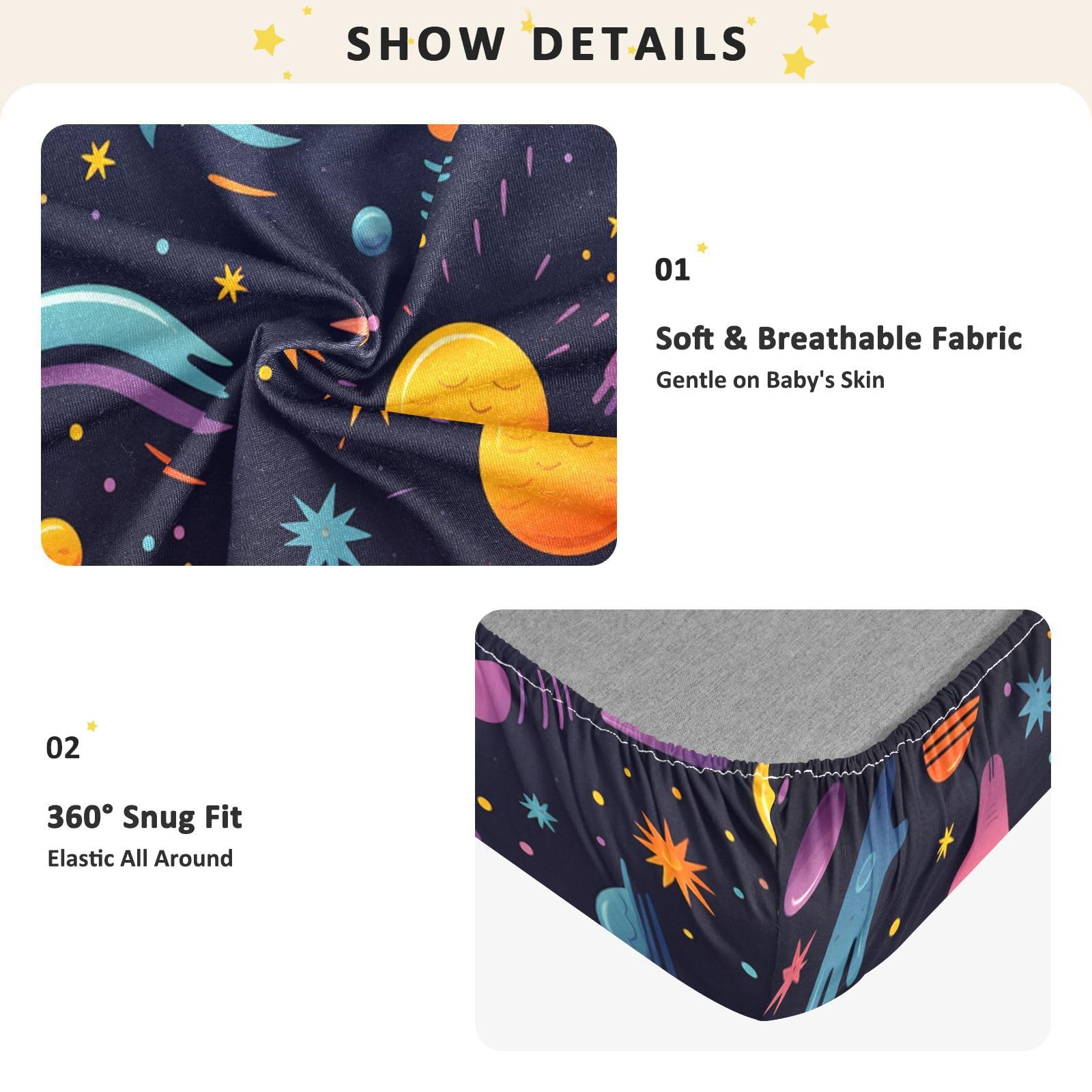ÉToiles Mignonnes De ModèLe Coloré Drap Housse pour Lit BéBé en Coton Doux,Adapté au Matelas Parc