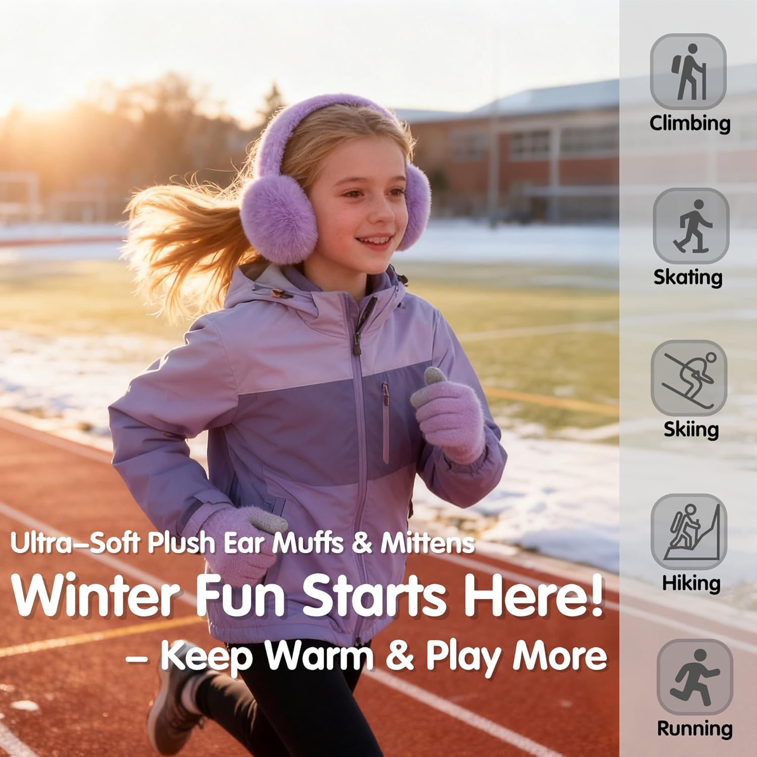 BEARAE Winter Ear Muffs Gloves Set, Fuax Fur Earmuffs with Glove, Foldable Fluffy Ear Warmer Muff for 7-12T Kids Girls Boys - Image 5