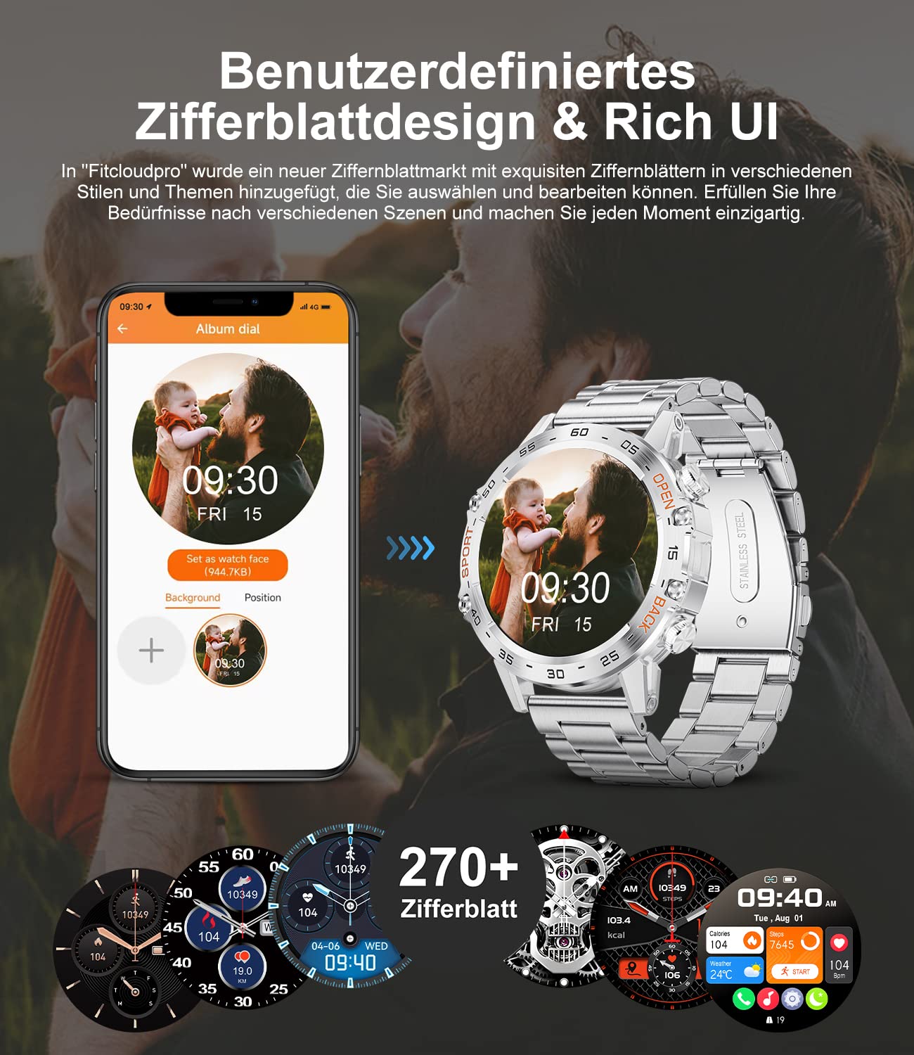 LIGE męski smartwatch smartwatch 1,39'' do połączenia Bluetooth Android iOS Krokomierz Sport Cardiofrequence, inteligentny zegarek 111 wodoodpornych trybów sportowych IP68 podłączony stoper