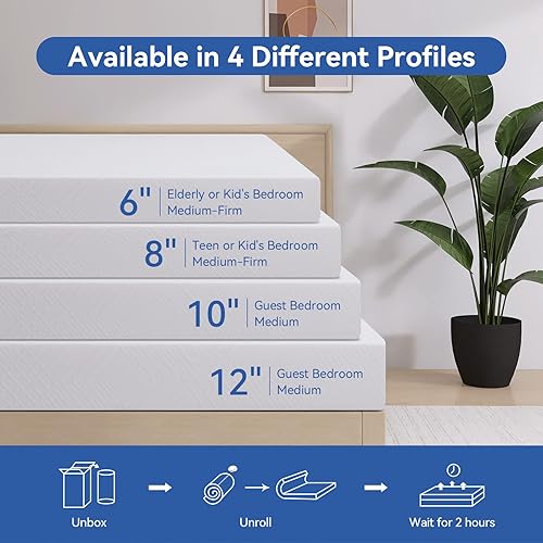 Miniatura 7 de Vyfipt Colchón de espuma viscoelástica de tamaño individual, cubrecolchón de espuma viscoelástica de gel refrescante de té verde de 6 pulgadas en