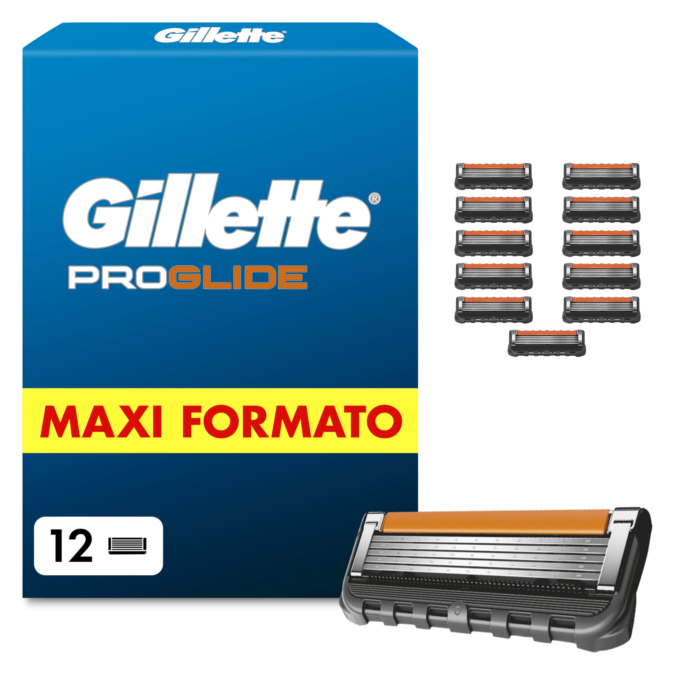 Gillette Proglide 12 Lamette Gillette da Barba di Ricambio per Rasoio Barba Manuale, a 5 Lame, Lamette Uomo per una Rasatura Profonda, con Lubrastrip e Supporto, Idea Regalo