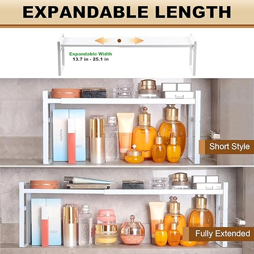 Miniatura 5 de Estante pequeño expandible para botiquín, soporte de almacenamiento de metal de 3.58 pulgadas de ancho con capas ajustables y almohadillas