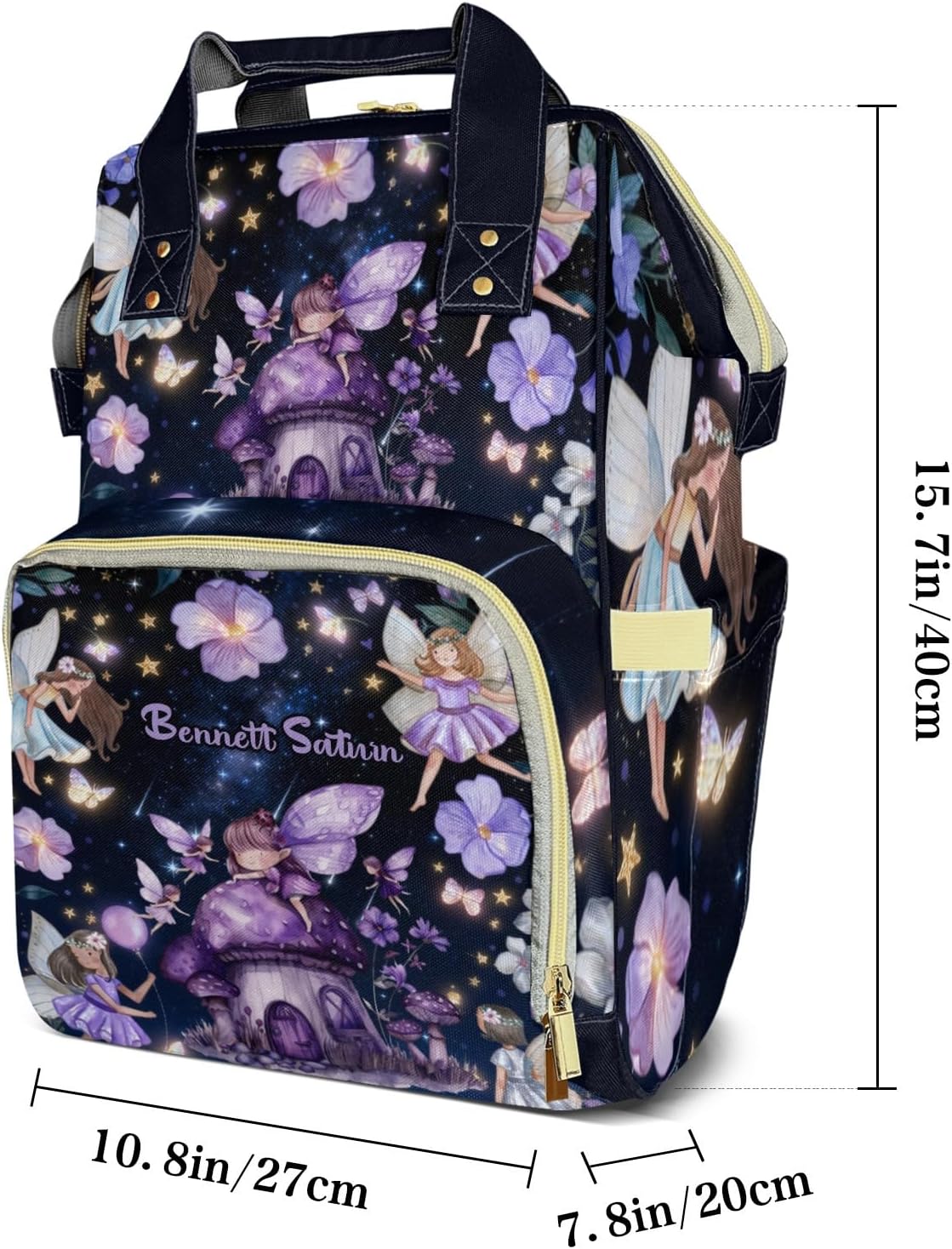 Personalized Diaper Bag Backpack,Customized Magic Fairy Mushroom House Nappy Backpack for Travel Outdoor with Name,Custom Multiuse Mommy Bag Nursing Bag Gifts