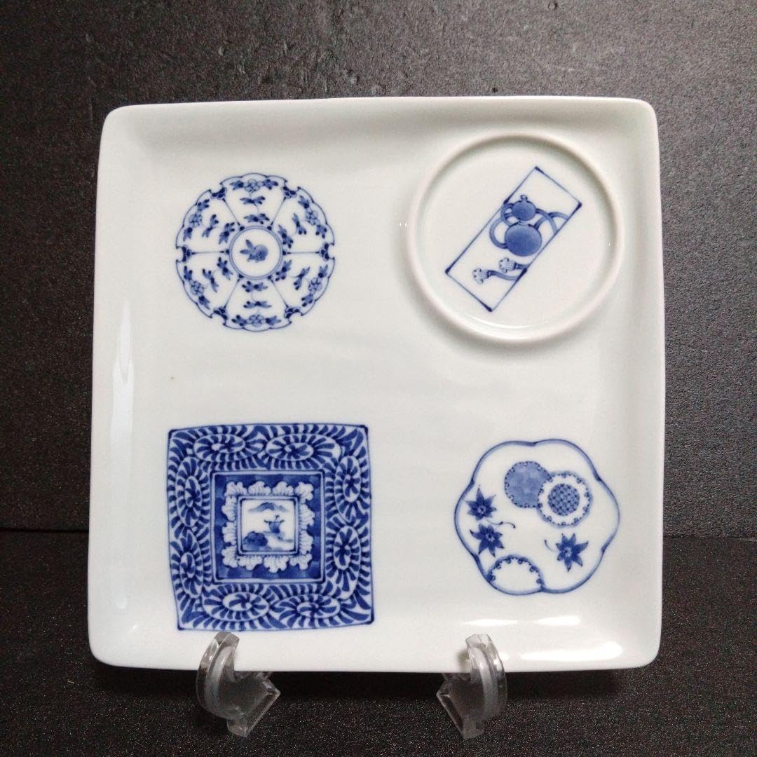 波佐見焼 古伊万里様式 古染正角スクエアプレート2枚 料亭 レストラン 新品 波佐見焼 古伊万里様式 古染正角スクエアプレート2枚 料亭 レストラン 新品