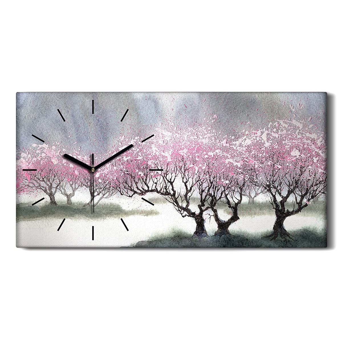 Horloge sur Toile Arbres Art 60x30cm - Décoration Murale Salon Moderne avec Mains Noires