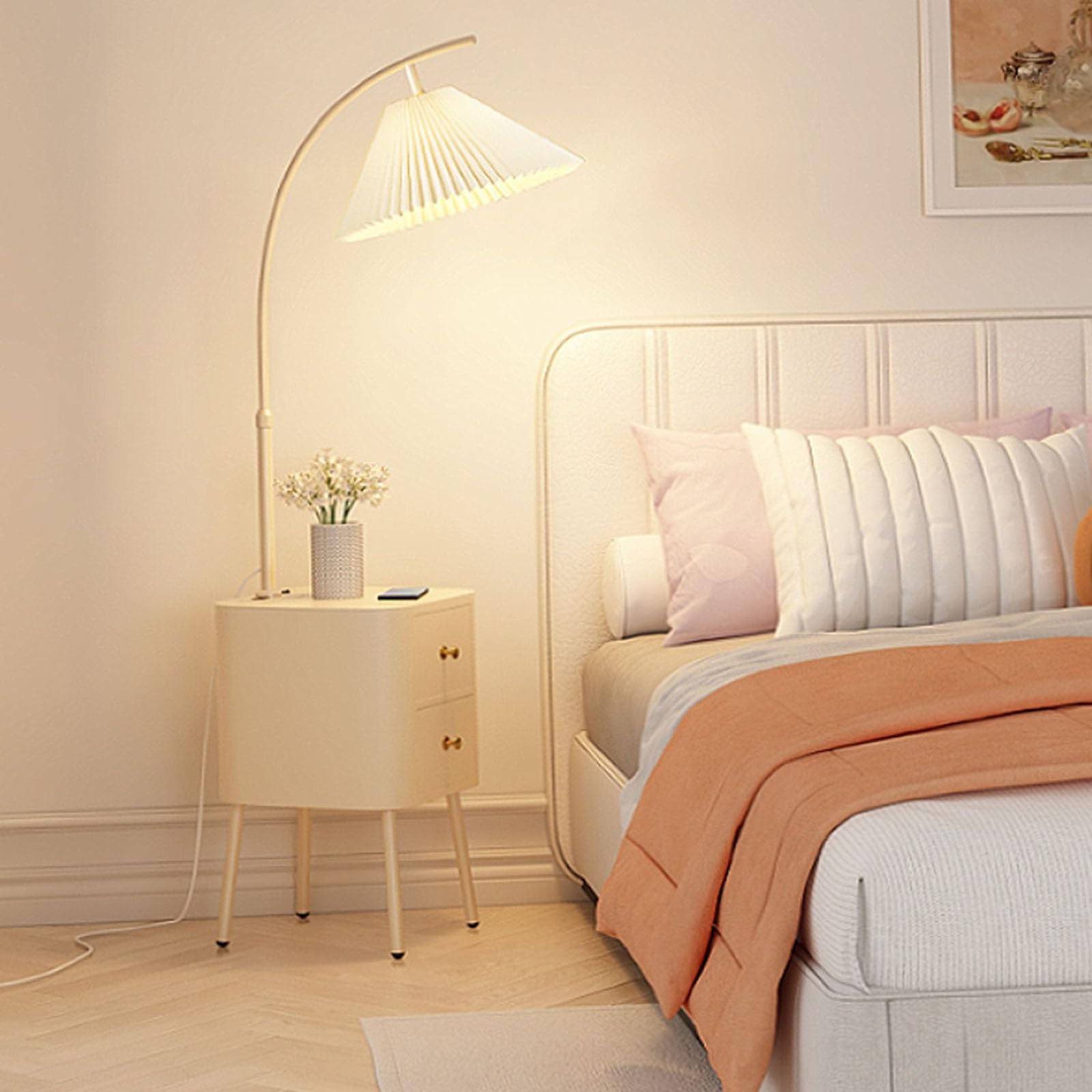 Światło pionowe Lampa podłogowa z 2 szufladami, lampki nocne 3 żarówkami LED o temperaturze barwowej w zestawie Lampy Stojące